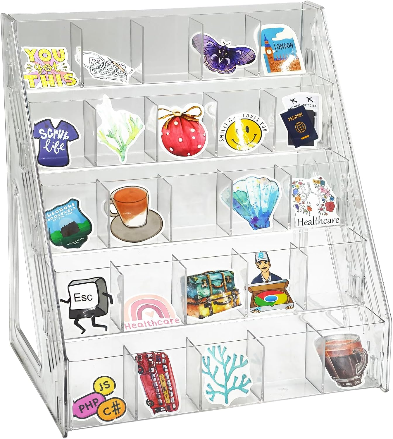 5-Tier Sticker Display Stand with 25 Pockets for Vendors and Craft Fairs