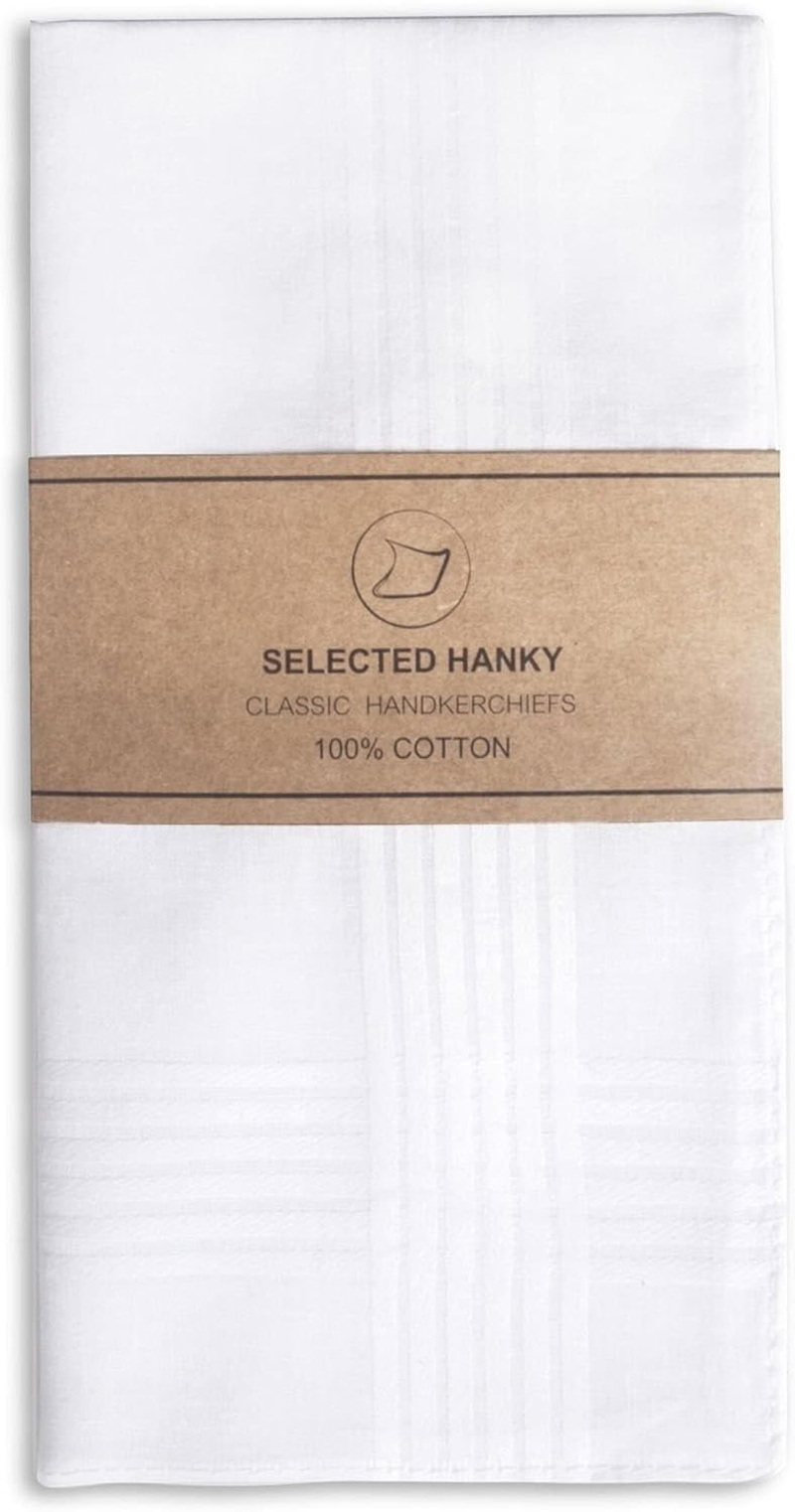 Men's Handkerchiefs,100% Soft Cotton,White Classic Hankie Pack of 12