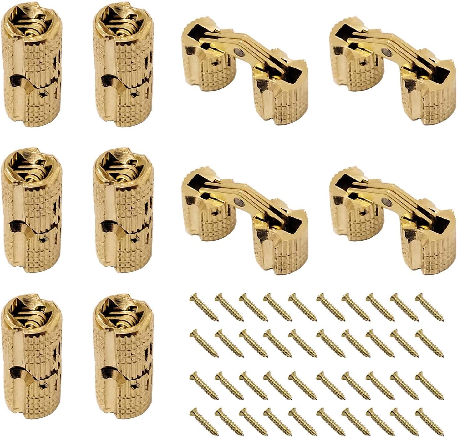 10Pcs 0.315Inch (8Mm) Brass Barrel Hinges Hidden Invisible Cabinet Furniture Hinges Concealed 180 Degree Opening Angle W/40X Screws