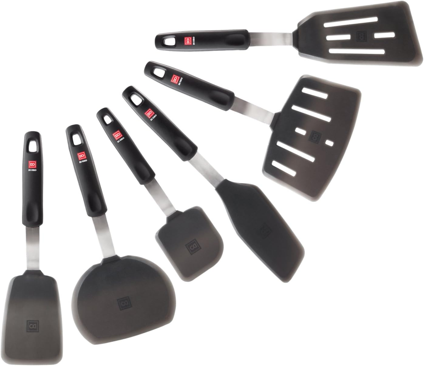 Silicone Turner Spatula Set - Kitchen Spatulas for Nonstick Cookware - Flexible & Thin Flippers for Turning Eggs & Pancakes - 600°F Heat-Resistant & BPA Free Cooking Utensils (6 Piece, Black)