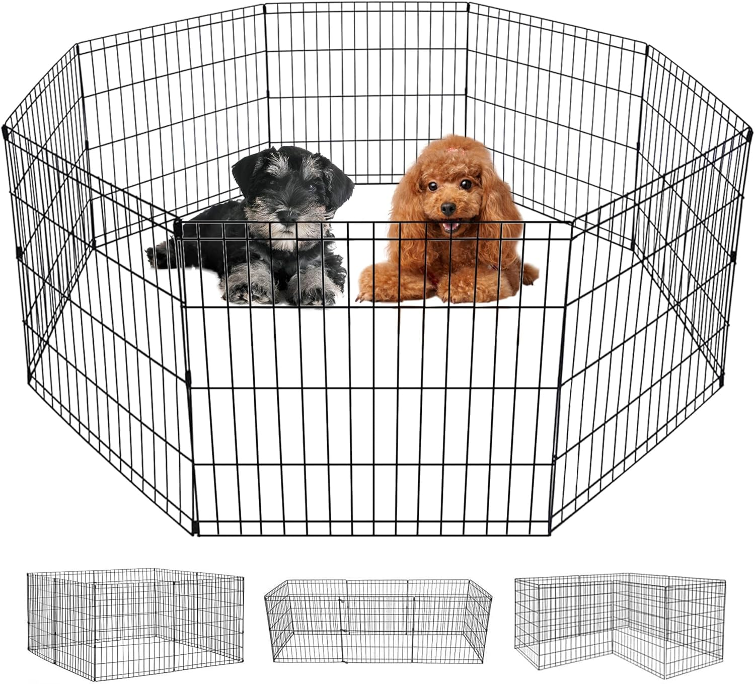 24 Inch Dog Pen 8 Panel Dog Playpen Indoor Outdoor Metal Puppy Pet Fence Portable Folding Animal Exercise Fence,Black