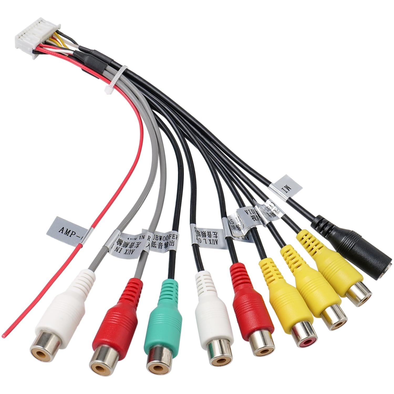 Android Radio RCA Cable 20 Pin RCA Harness Assembly Car Stereo Audio Video RCA Adapter Wiring Harness Kit with 9 RCA Plug Connector