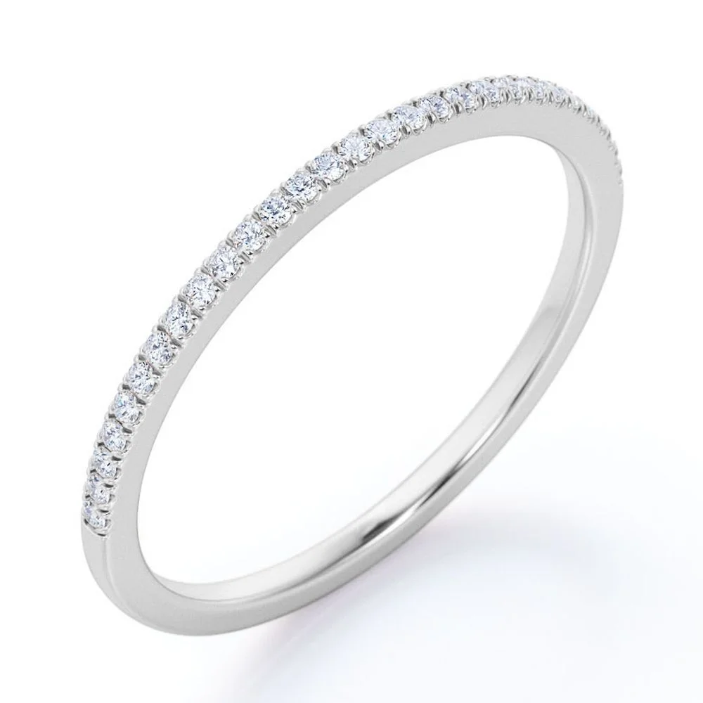 Classic 0.25 Carat round Cut Moissanite Pave Accented Wedding Band in 18K White Gold Plating over Silver