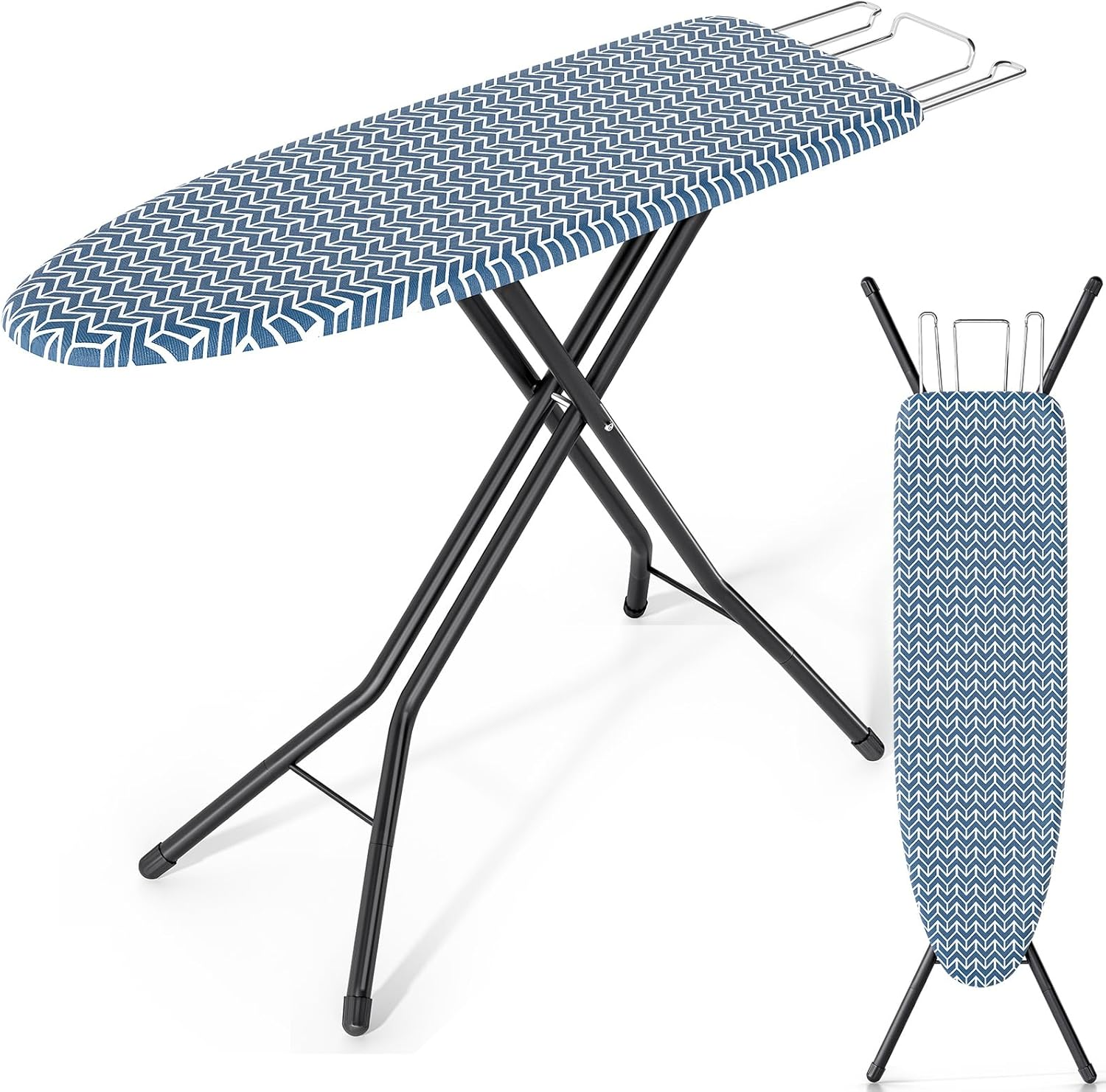 Foldable Ironing Board Full Size, Iron and Ironing Board Set Standard Size, Iron Boards with Ironrest & Adjustable Height,Heavy Duty Iron Table Stand with Metal Legs &Thick Cover,43X13 Blue