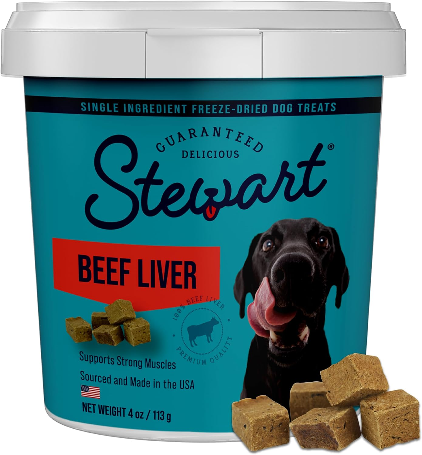 100% Beef Liver Dog Treats, 4 Oz Tub, ~90 Pieces, Freeze Dried Raw, Single Ingredient, 50% Protein Training Treats or Meal Topper, Grain Free, Gluten Free
