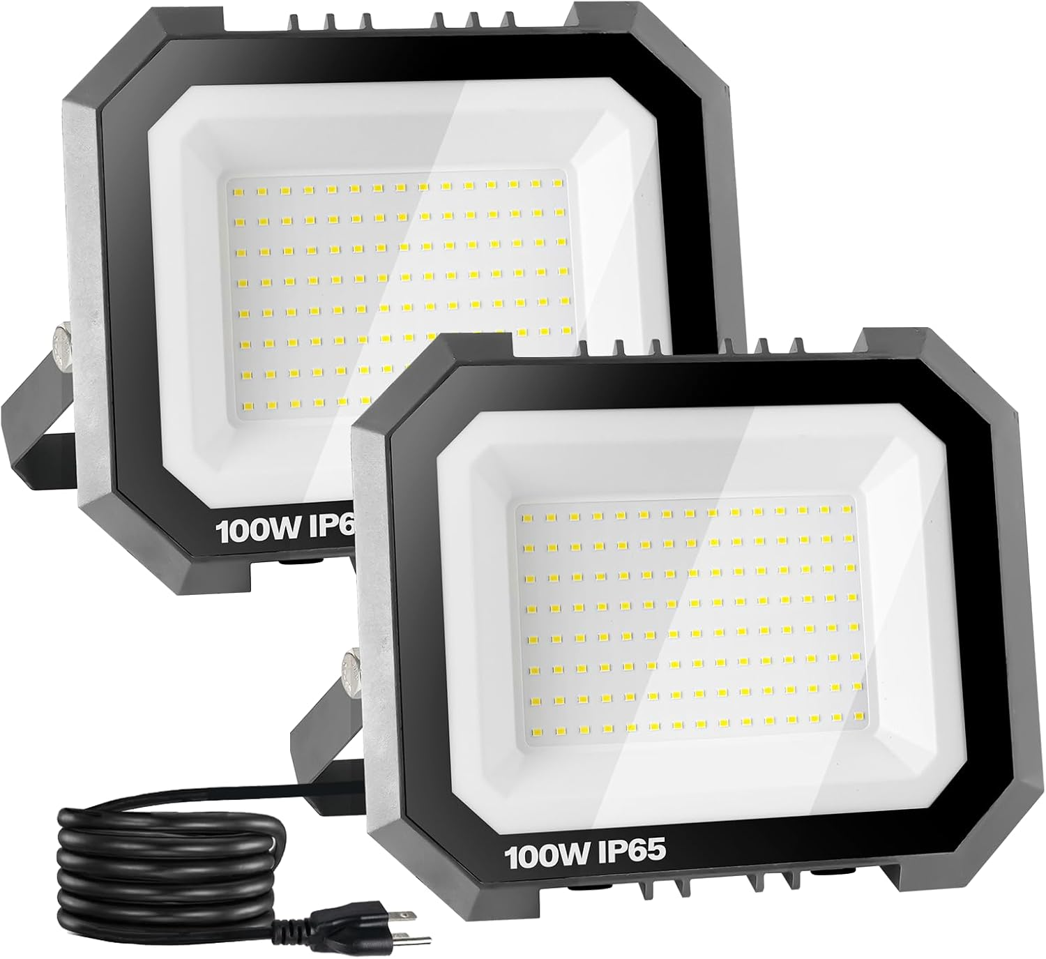 2 Pack LED Flood Lights Outdoor, 100W 10000LM Super Bright Floodlight outside Work Light with 5.9FT Plug, IP65 Waterproof 6000K Outdoor LED Flood Light for Garage, Yard, Lawn, Garden