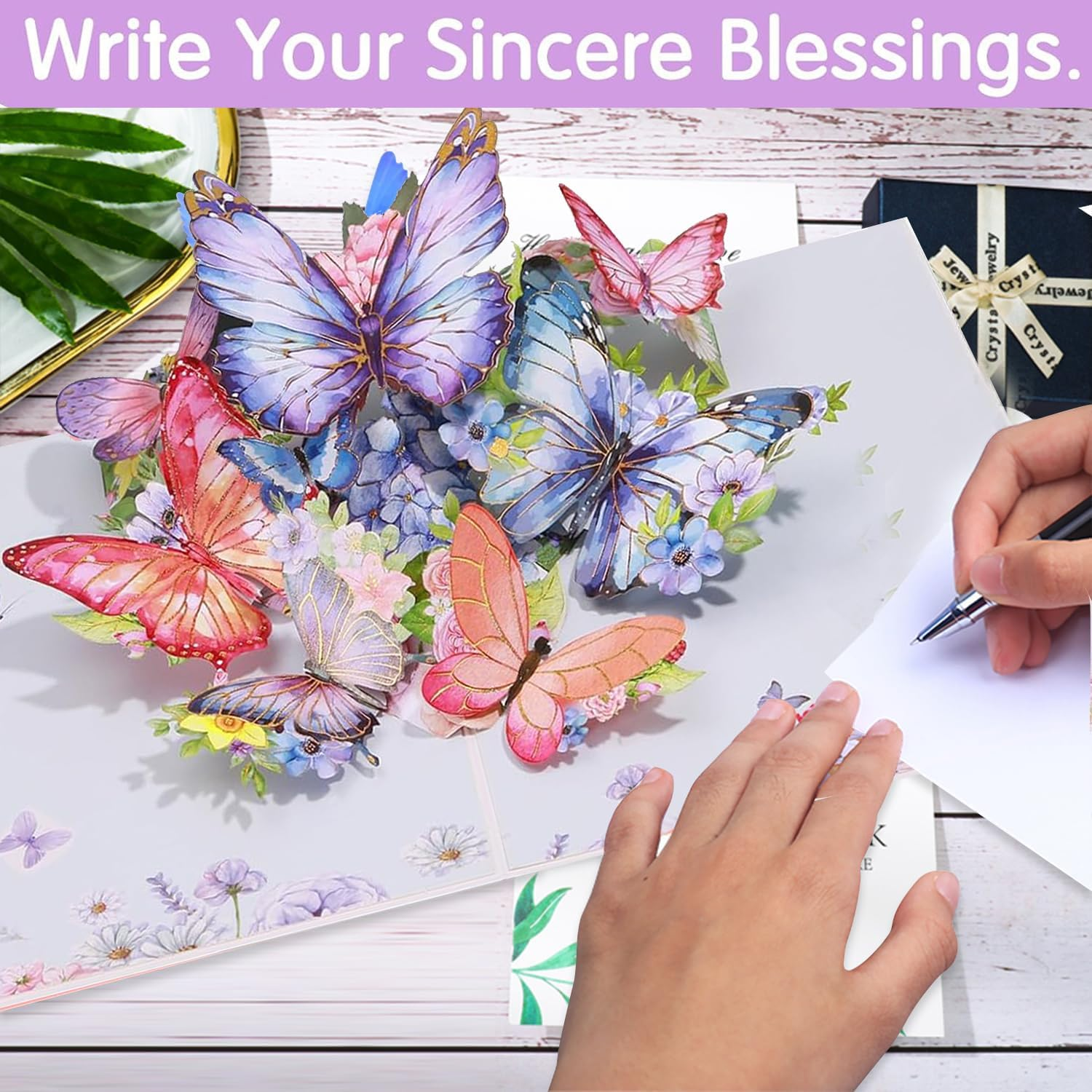 TuoYi 3D Butterfly Pop up Card, Butterfly and Flower 3D Greeting Card with En... - Picture 4 of 13