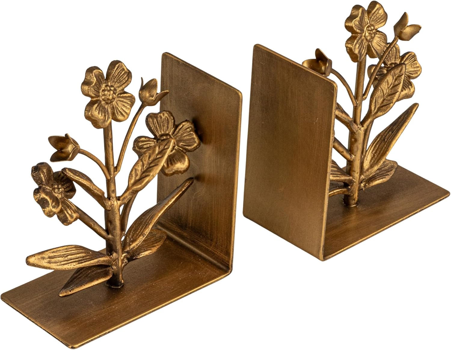 Creative Co-Op 2-Piece Cast Metal Flower Bookends, Gold Finish
