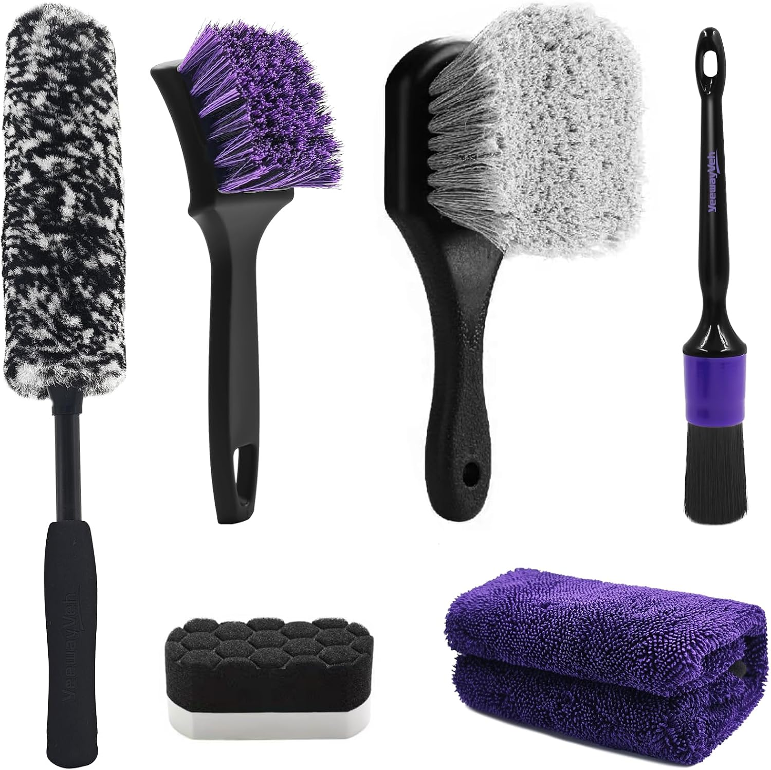 6PCS Car Wheel & Tire Brush Kit, Pro Detailing, Vibrant Purple