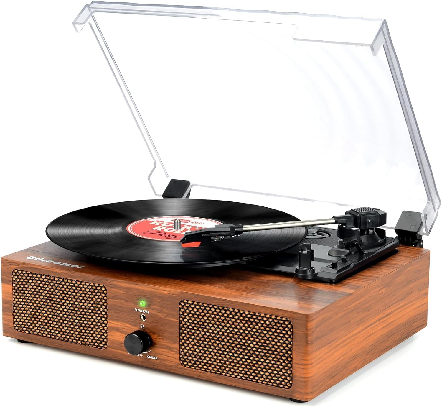 Vinyl Record Player Turntable with Built-In Speakers and USB Belt-Driven Vintage Phonograph Record Player 3 Speed for Entertainment and Home Decoration (Brown)