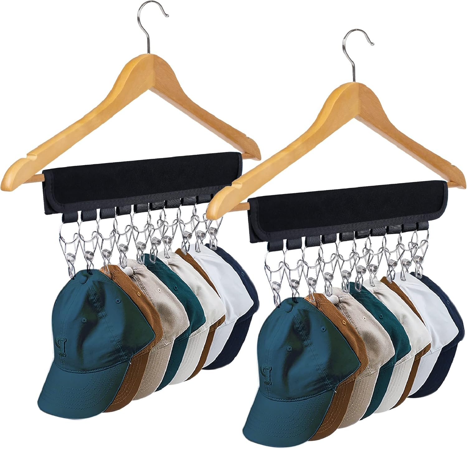 Hat Rack for Baseball Caps Hat Organizer Holder for Hanger & Room Closet Display, 2Pack 10 Hat Storage Clips for Hang Ball Caps Beanie, for Men Gift, Not Including Hangers & Hats (2PC Black)