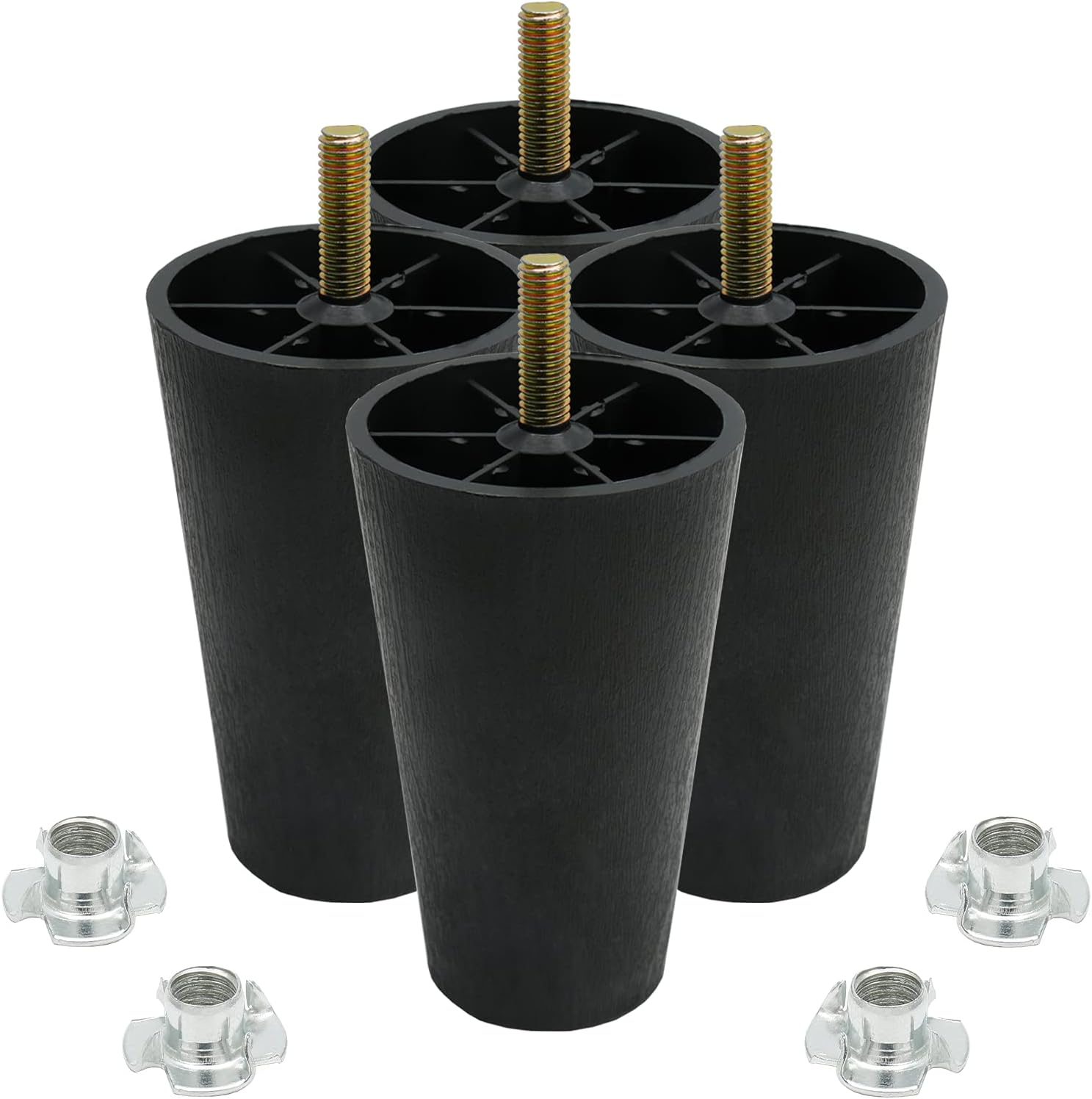 4Pcs 5 Inch Sofa Legs, round Tapered Plastic Couch Legs  Furniture Legs with M8 Hanger Bolts for Chair Sofa Dresser Cabinet Loveseats Ottoman Bed