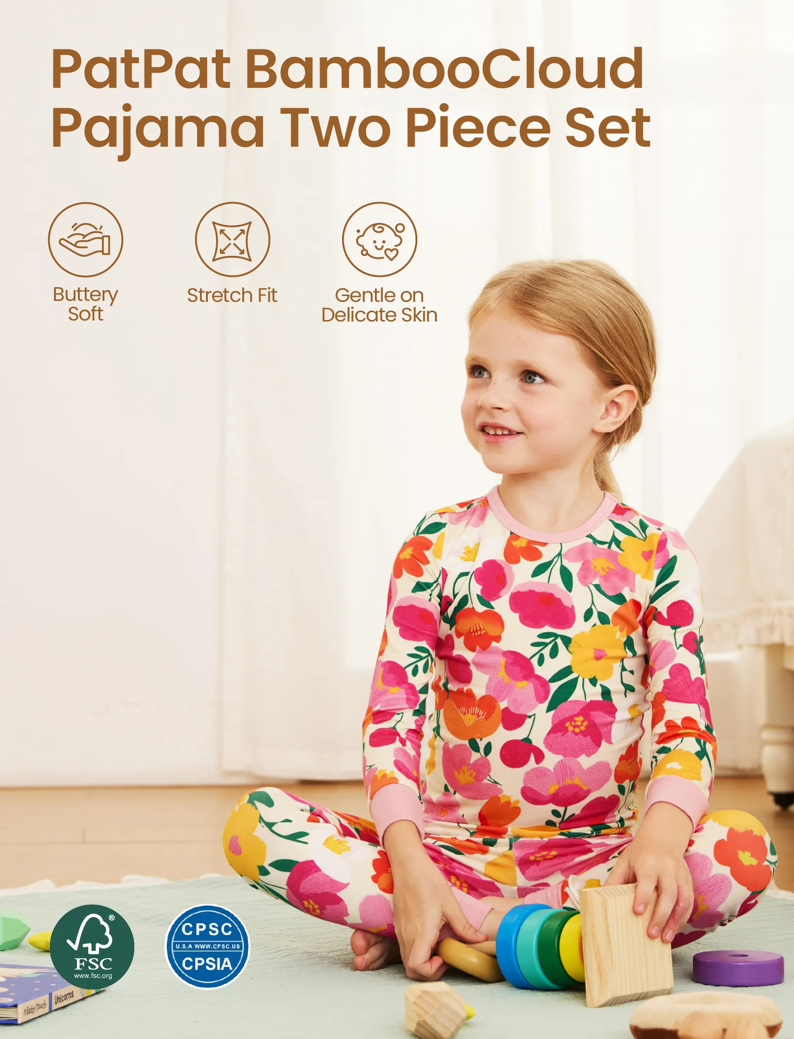 Christmas / Halloween Pajama 2-Piece Bamboo Pajamas Set with Childlike Print for Baby / Toddler( Snug-Fitting) Pink