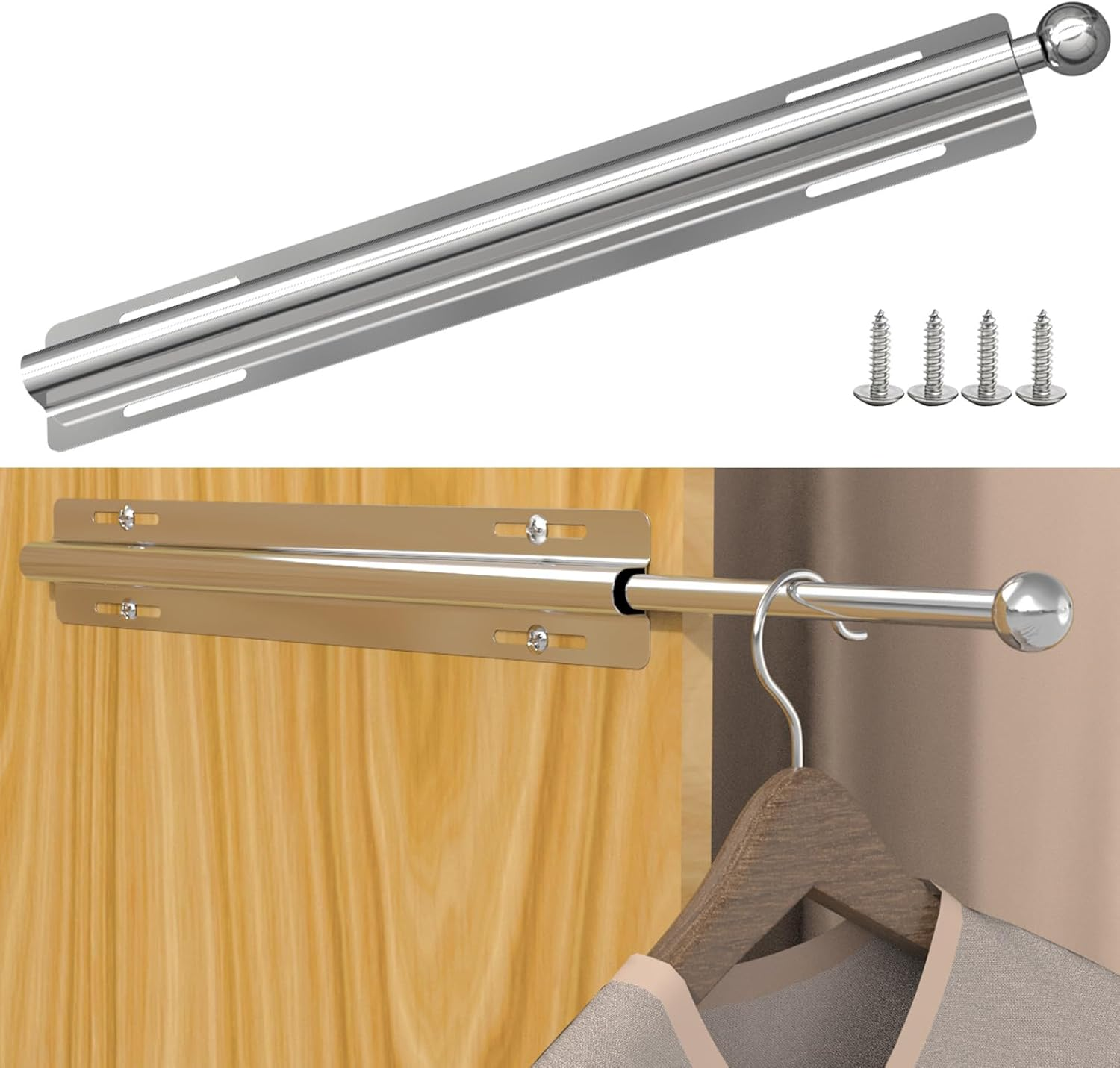 Valet Rod, Valet Rod for Closet Pull Out, 12 Inch Stainless Steel Valet Clothing Hanger Rods Perfect for Suits, Dresses & Freshly Pressed Clothes, Easy DIY Installation