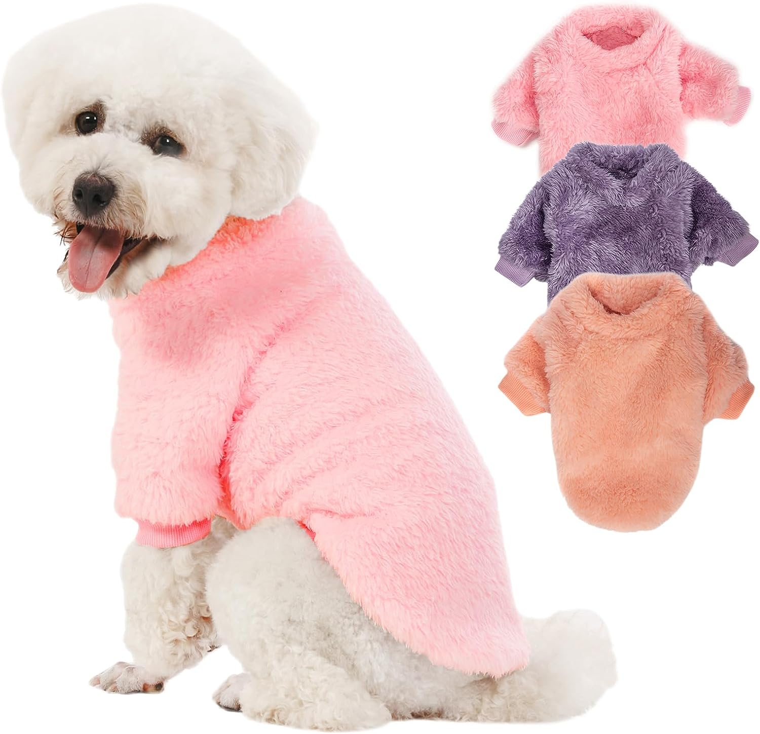 Dog Sweater, 3 Pack Dog Sweaters for Small Dogs, Dog Clothes for Small Dogs Girl Boy, Ultra Soft and Warm Puppy Sweater Dog Coat for Winter Christmas (Xx-Small, Pink+Purple+Peach)