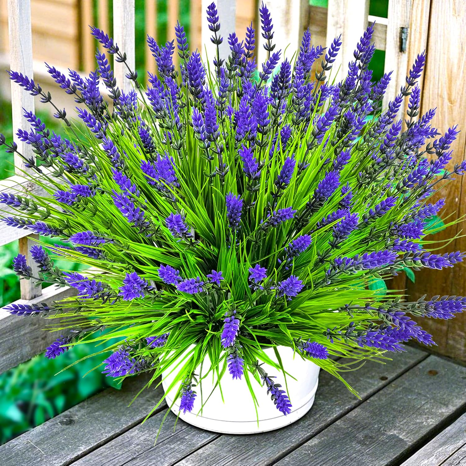 Artificial  Outdoor, 22 Pcs Fake Flowers UV Resistant Outdoor Artificial Lavender Flowers, Plastic Faux  for Porch Garden Planter Yard Window Box