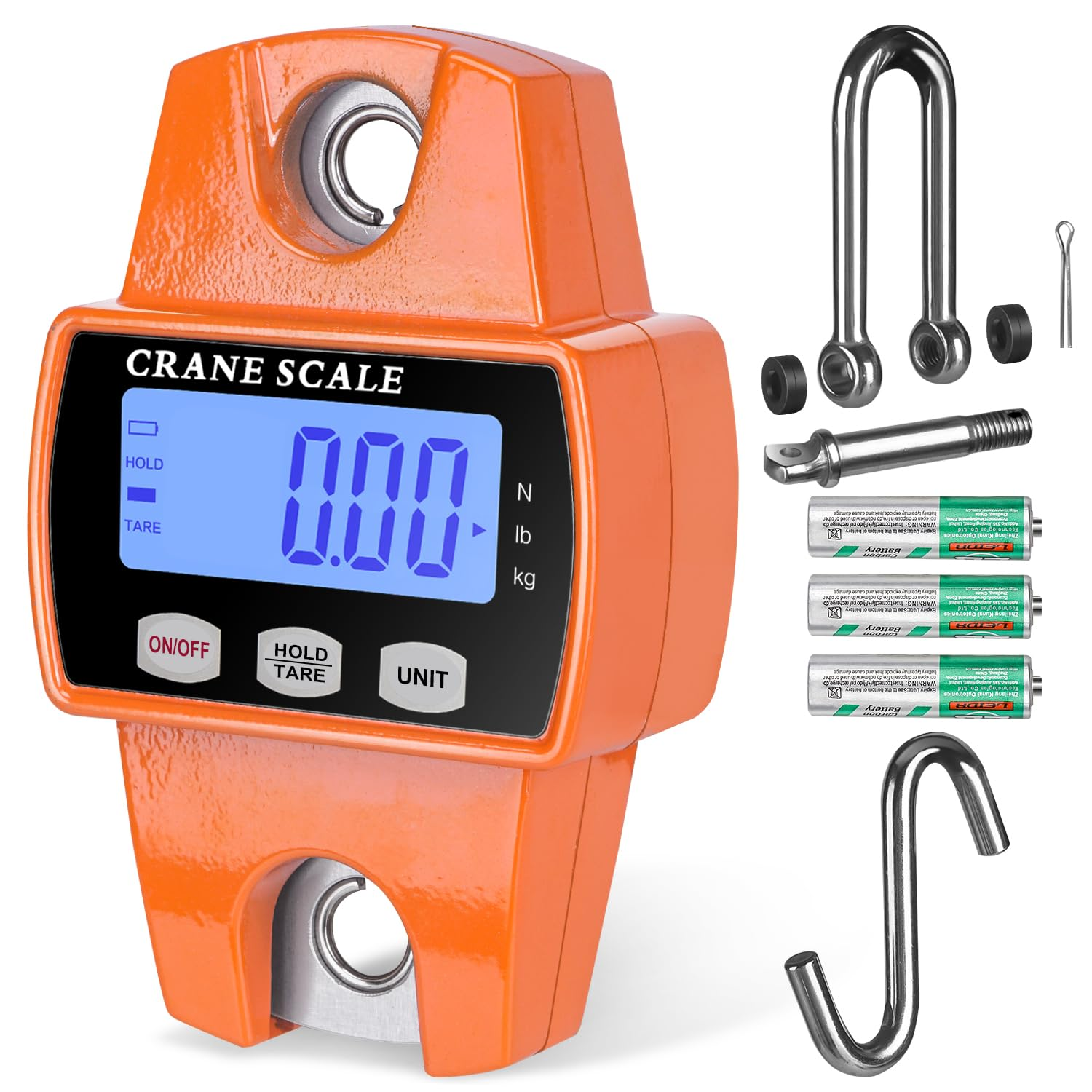 660lb Digital Hanging Scale with Cast Aluminum Case, Handheld 300Kg Mini Crane Scale with Hooks for Farm Hunting Fishing Outdoor (Orange)
