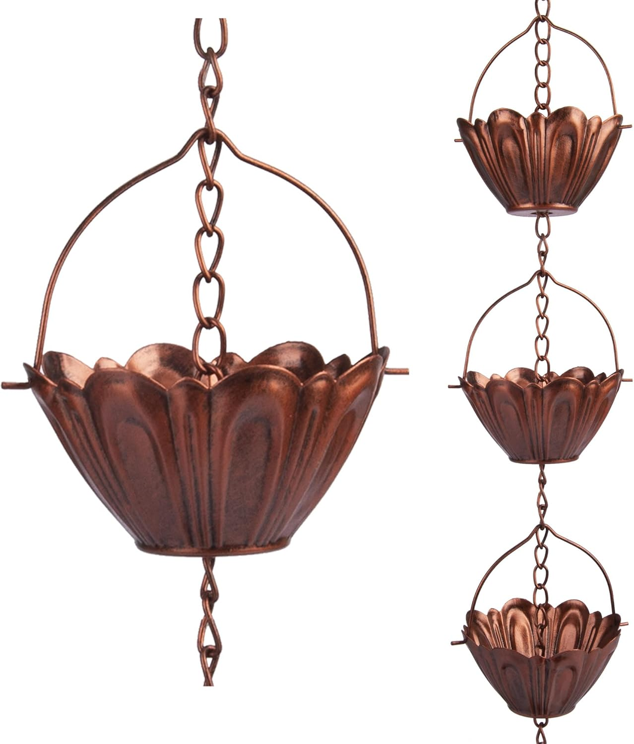 8 ft Copper Plated Rain Chain for Outside Lotus Cups Red Copper Color