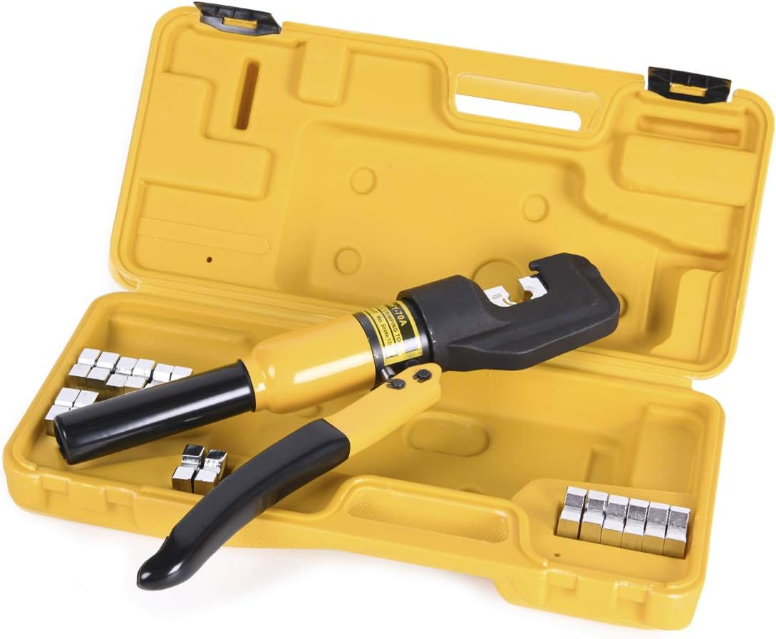 10 Tons Hydraulic Crimping Tool Battery Cable Lug Terminal Crimper with 9 Pairs of Dies, 12 AWG to 2/0 AWG Wire Crimping Tool