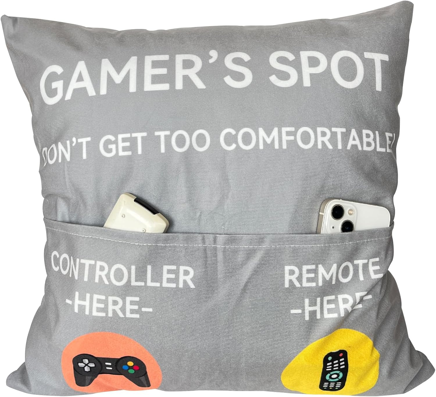 Gamer Gifts, Pocket Design Throw Pillow Covers 18 x 18 Inch, Gaming Room Grey
