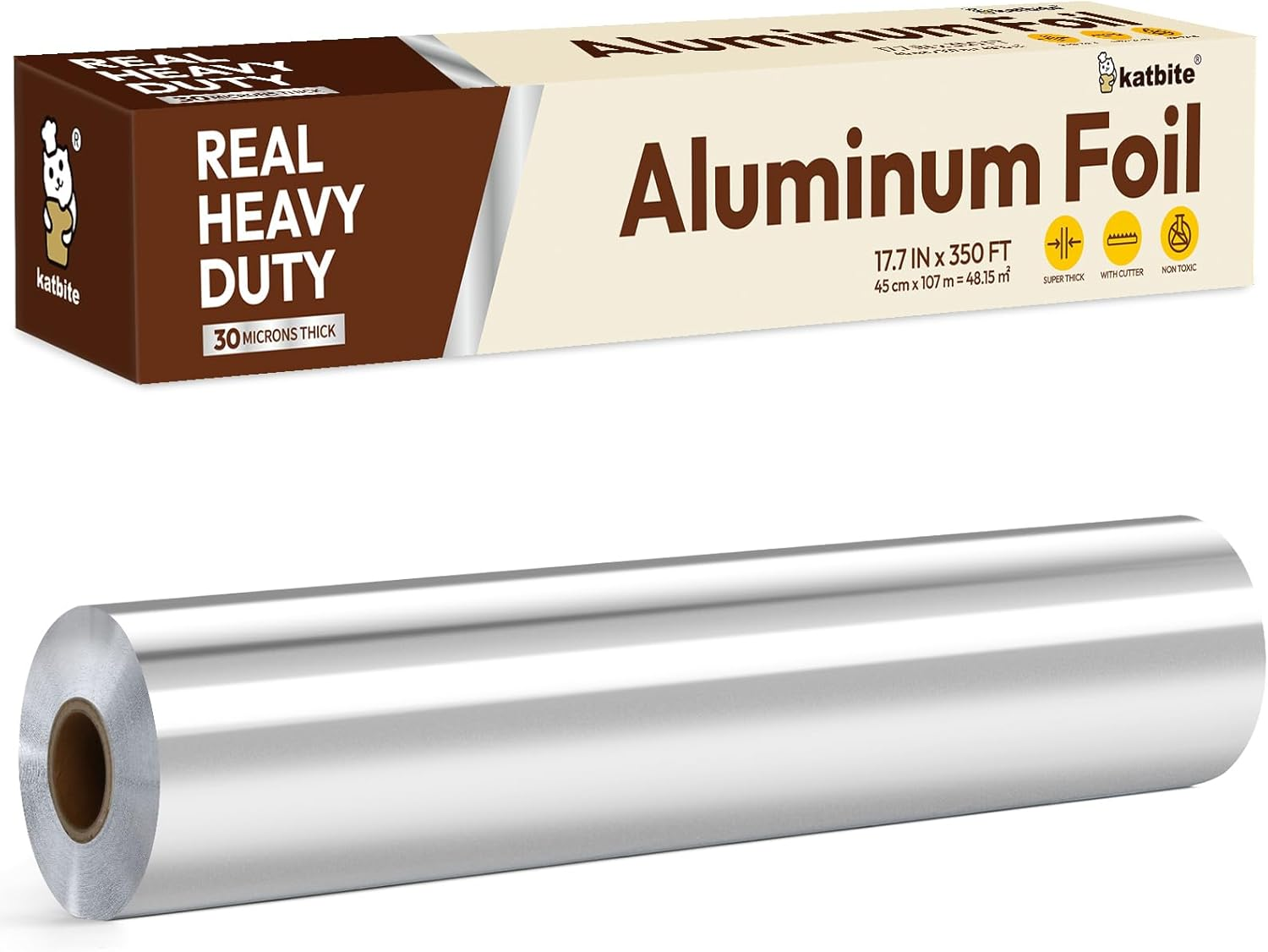 Aluminum Foil Heavy Duty 17.7 Inch Wide, 30 Micron Thick Strong Heavy Duty Foil Aluminum Roll Wrap for Commercial Catering, Grilling, Roasting, Baking, Home Cooking, 17.7