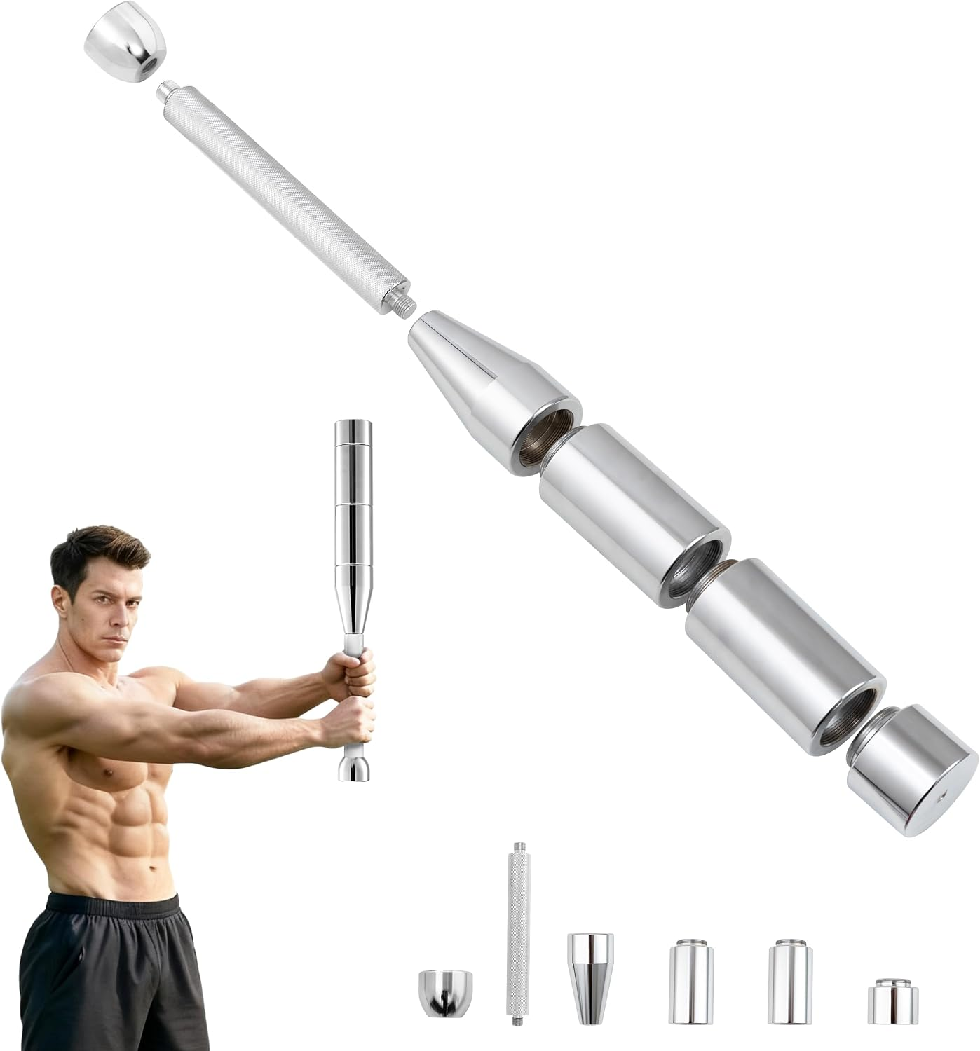 Adjustable Macebell Set - 6-In-1 & 11-In-1 Steel Indian Clubs for Shoulder, Grip & Full Body Training - Includes Adjustable Weights (6.5-30.8 Lbs), Forearm Strengthener & Grip Tester for Fitness, MMA, Rehab