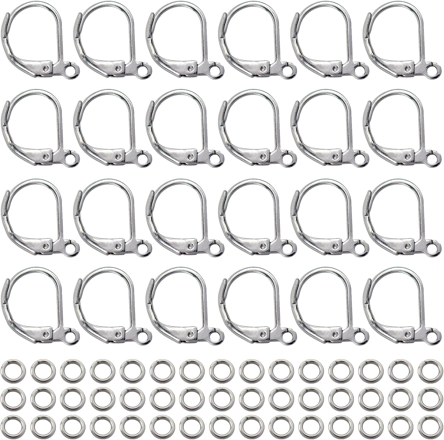 TOAOB 100Pcs Stainless Steel Leverback Earring Hooks 10X15Mm Hypoallergenic French Earring Hooks Silver Interchangeable Dangle Ear Wires Clip Earring Connector with Jump Rings for Jewelry Making