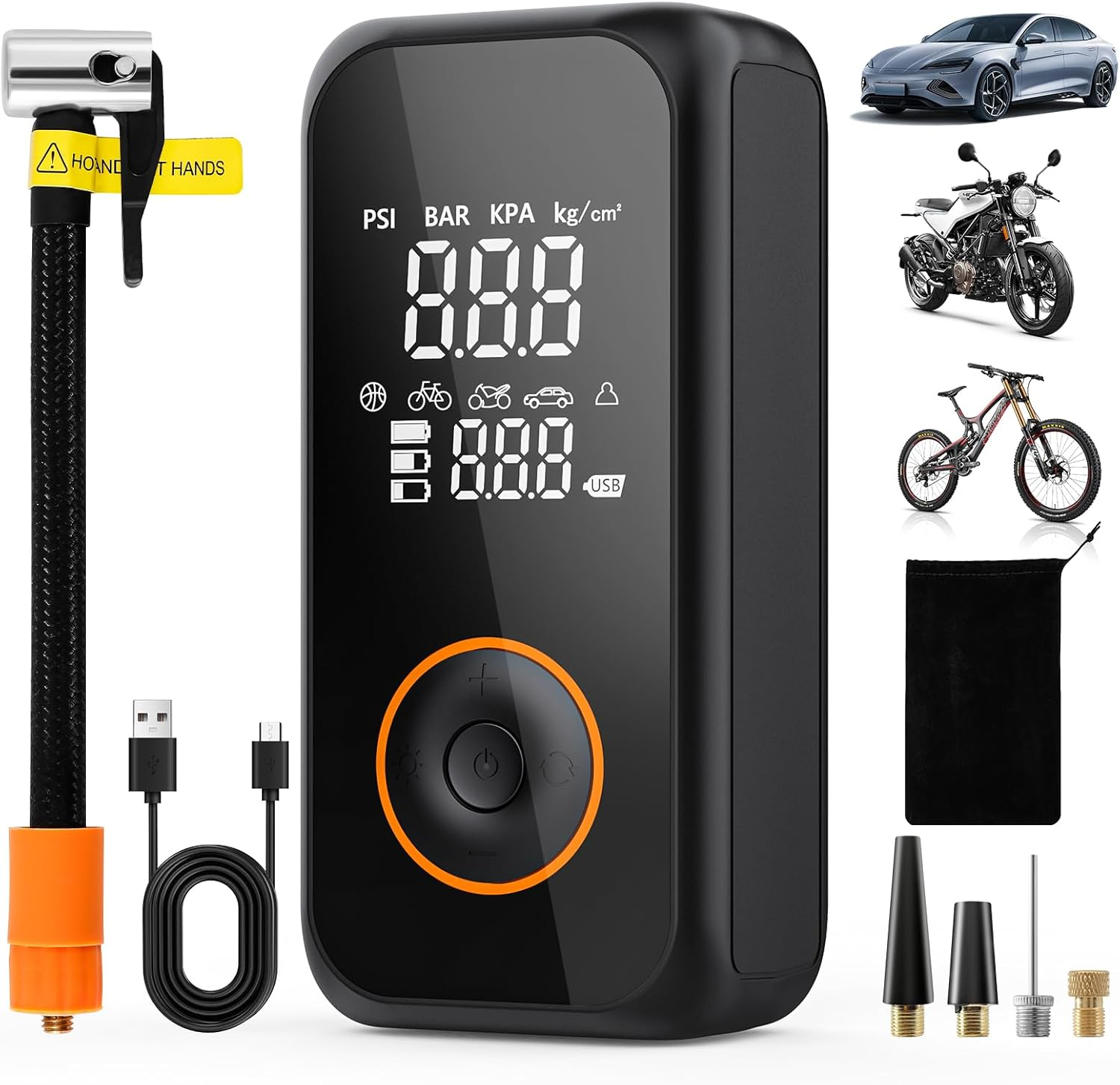 Portable Air Compressor, 150PSI Cordless Car Tire Inflator, 3X Faster Air Pump with Digital Gauge, Auto-Off, LED Light, Tire Pump for Car, Bike, Motorcycle, Ball