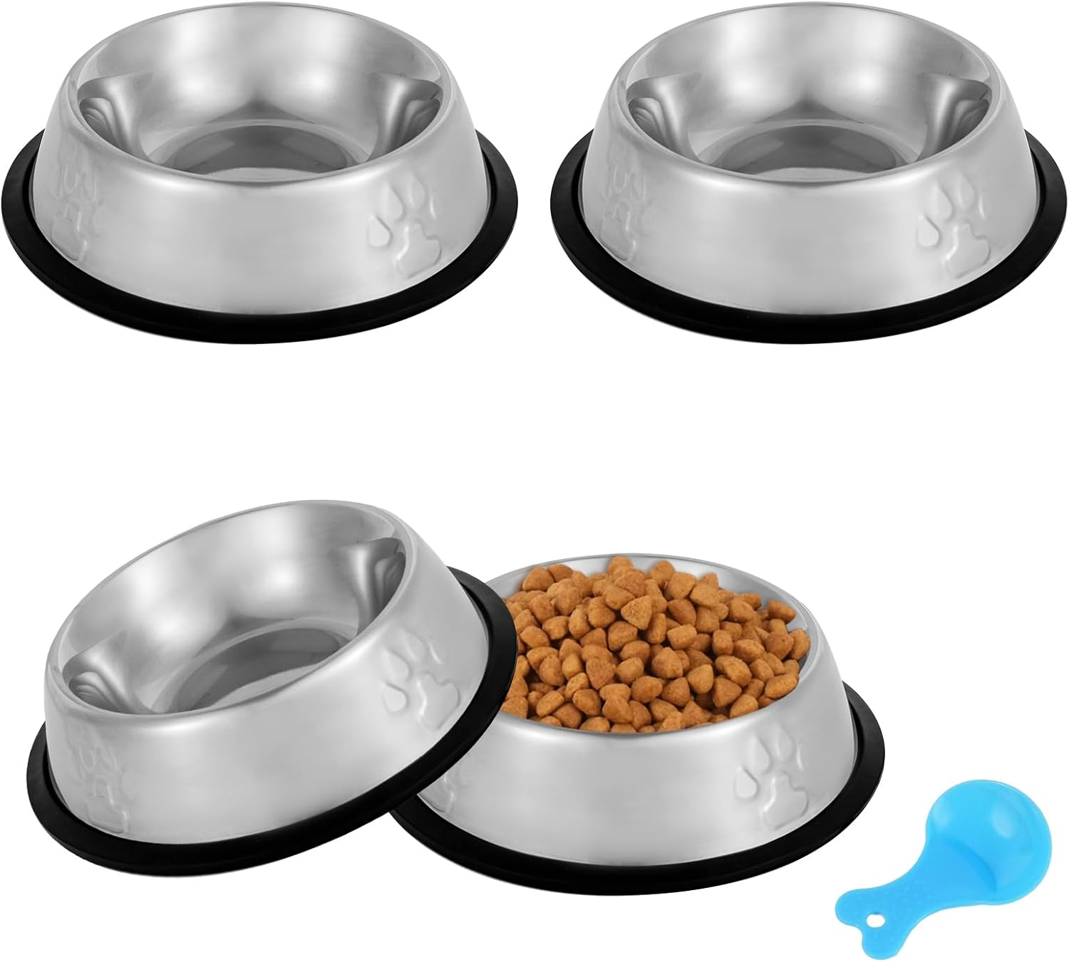 Stainless Steel Cat Bowl, 4 Pack Metal Dog Bowls for  and Water, Non-Slip Pet Feeding Dish Bowl with Rubber Base for Indoor Cats Small Dogs