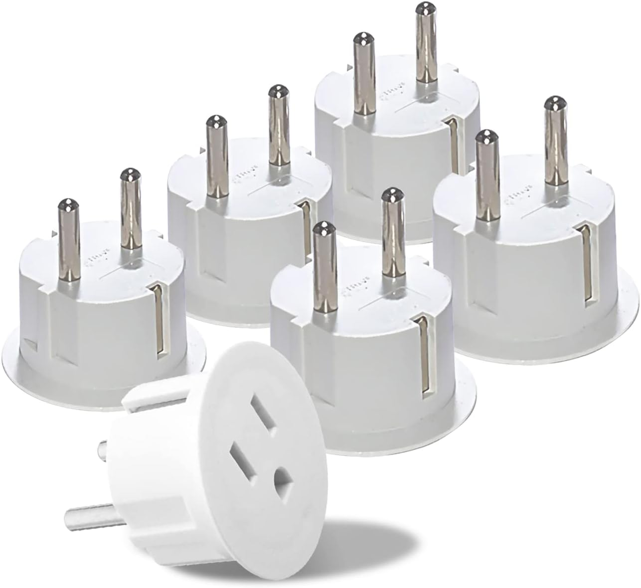 American USA To European Plug Adapter – Type E/F Schuko Plug Adapter - Use in Germany, France, & More - CE Certified – For Mobile, Laptop & Camera Chargers - 6 Pack
