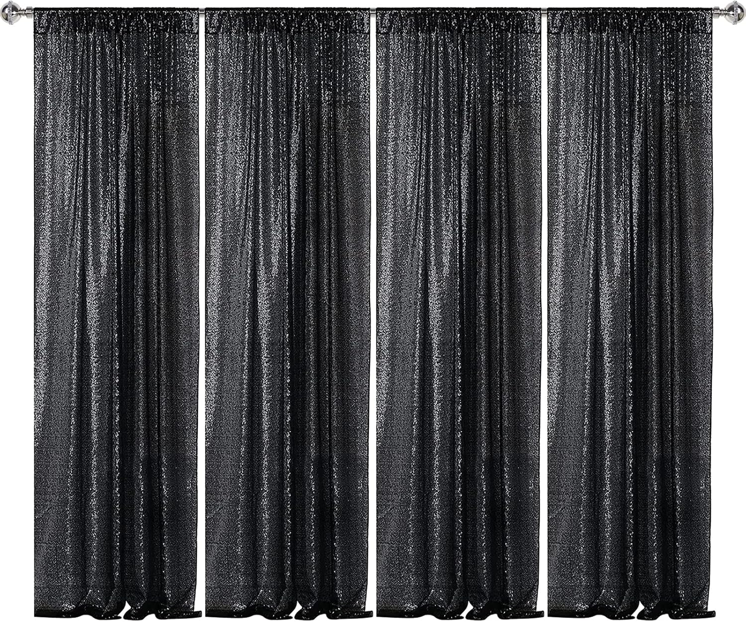 Halloween Black Sequin Backdrop Curtain 4 Panels 2Ftx8Ft Glitter Black Background Drapes Sparkle Photography Backdrop for Party Wedding Birthday Wall Decoration