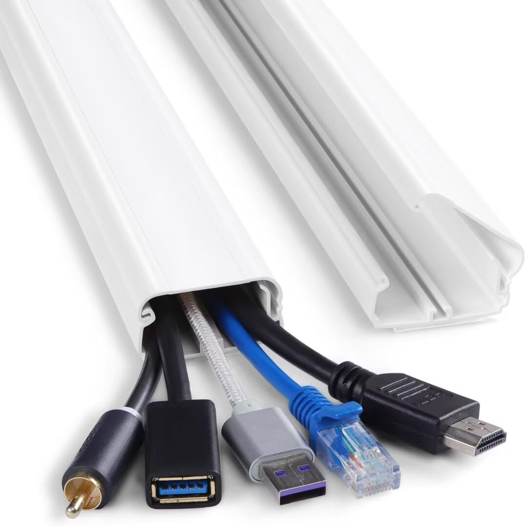 TV Cord Cover for Wall, 31.5 inch Cable Concealer, Cord Hider for Wall Mounted TV, Paintable Wall Cable Cover to Hide Wires, White Cable Raceway Kit, 2 x L15.8in W1.5in H0.75in