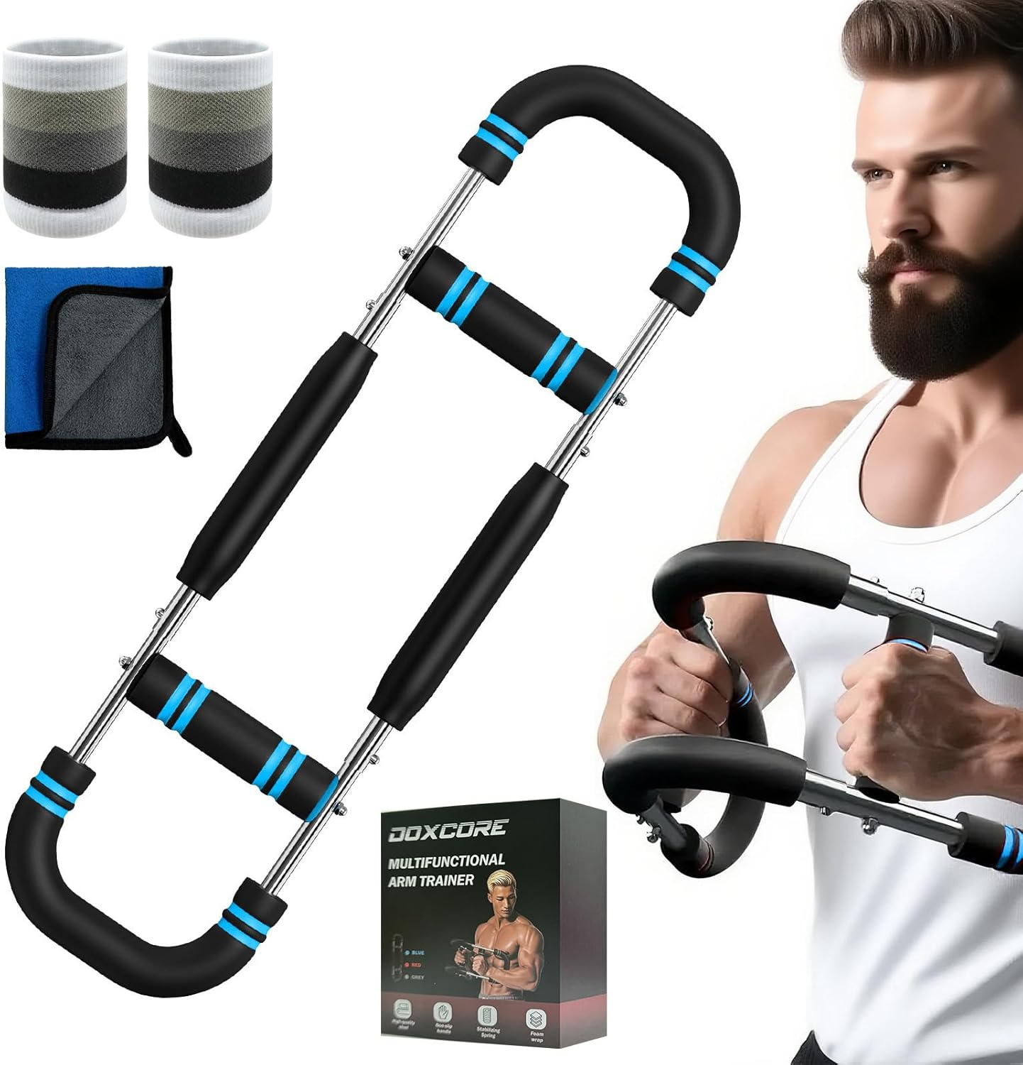 Twister Arm Trainer, 60-110Lb Adjustable Resistance Workout Equipment Twister Arm Chest Exerciser Power Twister Bar, Portable Chest Press Machine Detachable Design Fitness for Home & Gym