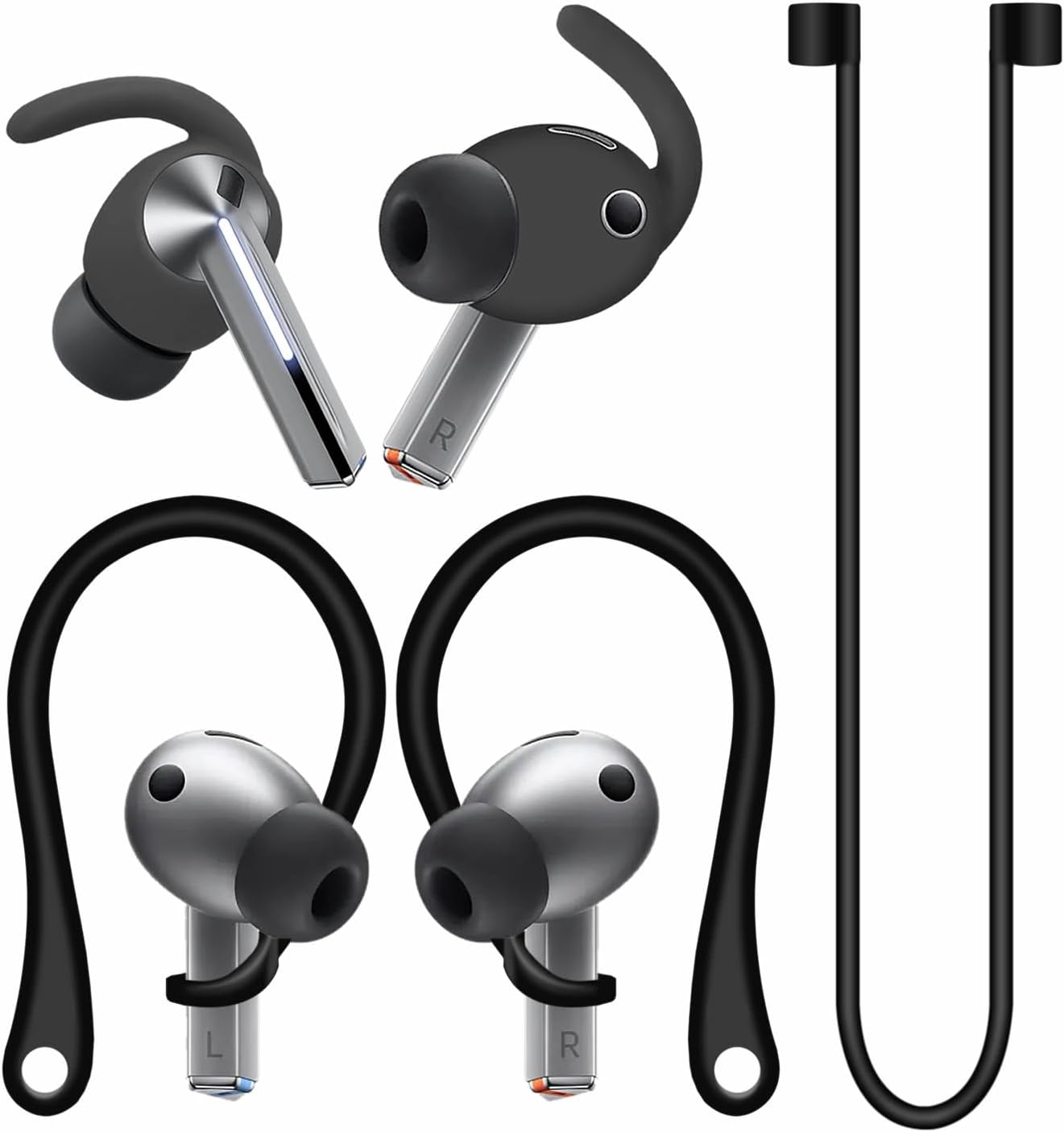 Galaxy Buds 3 Pro Anti-Slip Kit Replacement Ear Hooks Sport Tips Black