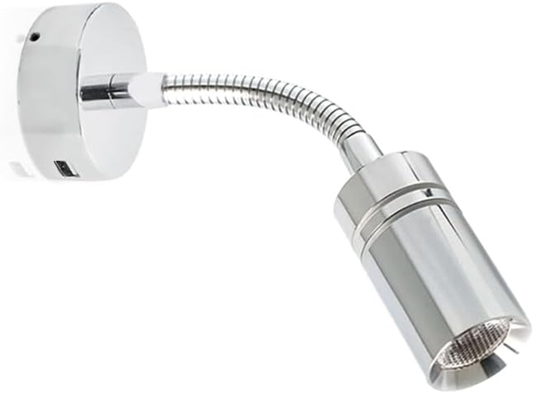 12V Short Gooseneck Light with 5V USB Port - Boat Reading Lamp Adjustable Warm White Spotlight with Dimmable Touch Switch Designed for RV, Caravans, Boats, Motor Homes inside as Bedside Light