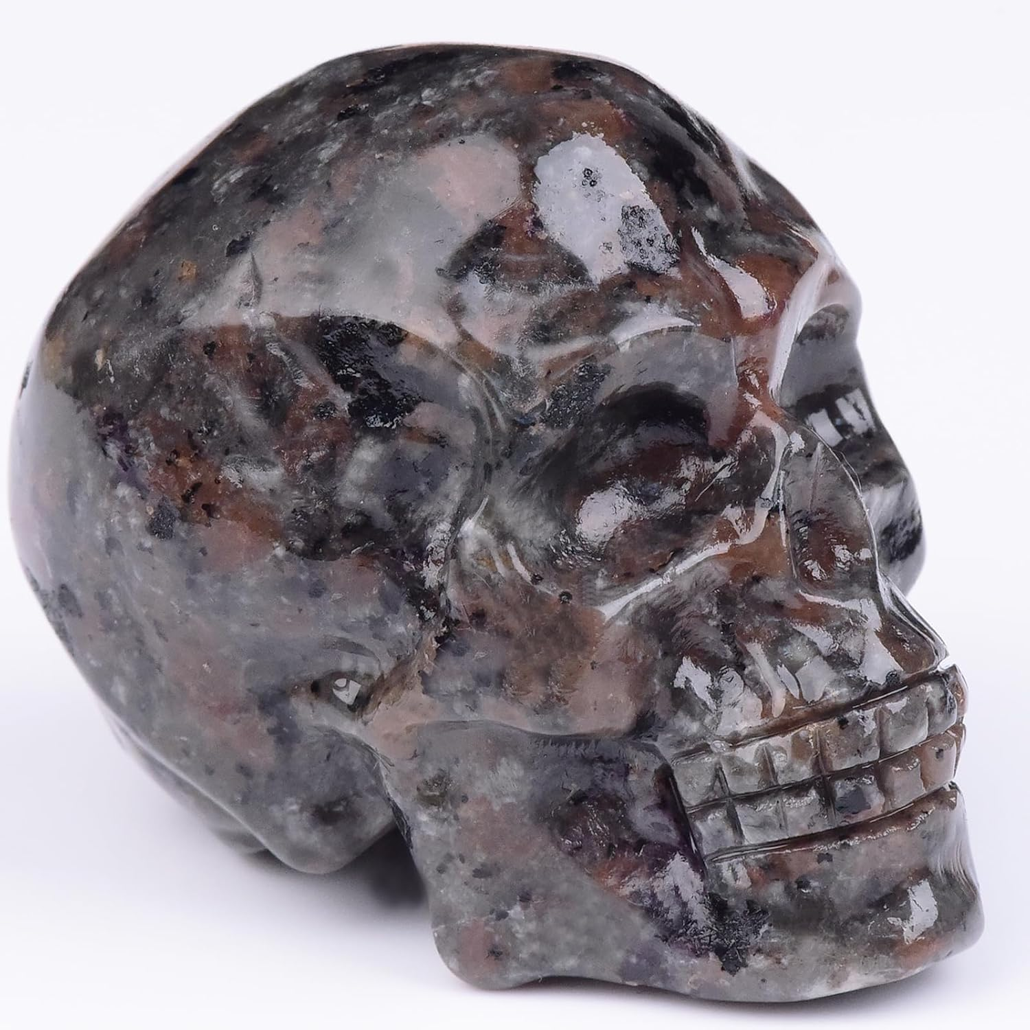 2 Inch Flame Yooperlite Stone Crystal Skulls Decor,Human Skull Sculpture Statues Healing Crystal Decor,Halloween Skull Figurines,Home Office Decoration Christmas Meditation Gifts for Men Women