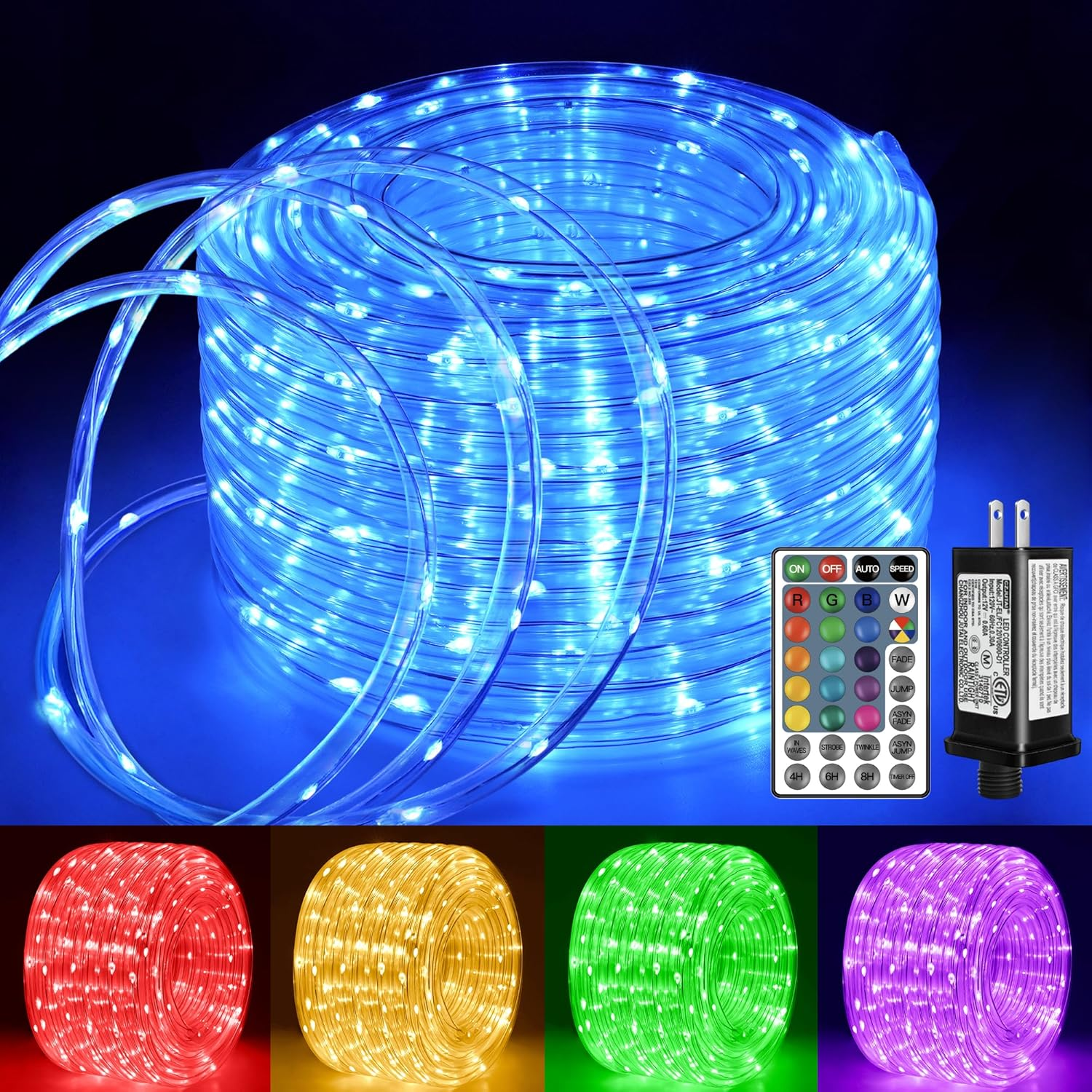 Rope Lights Outdoor Color Changing, 33FT 100 LED Waterproof Plug in Outdoor String Lights with Remote, 16 Colors Twinkle Christmas Lights for outside Indoor Party Easter Holiday Decorations