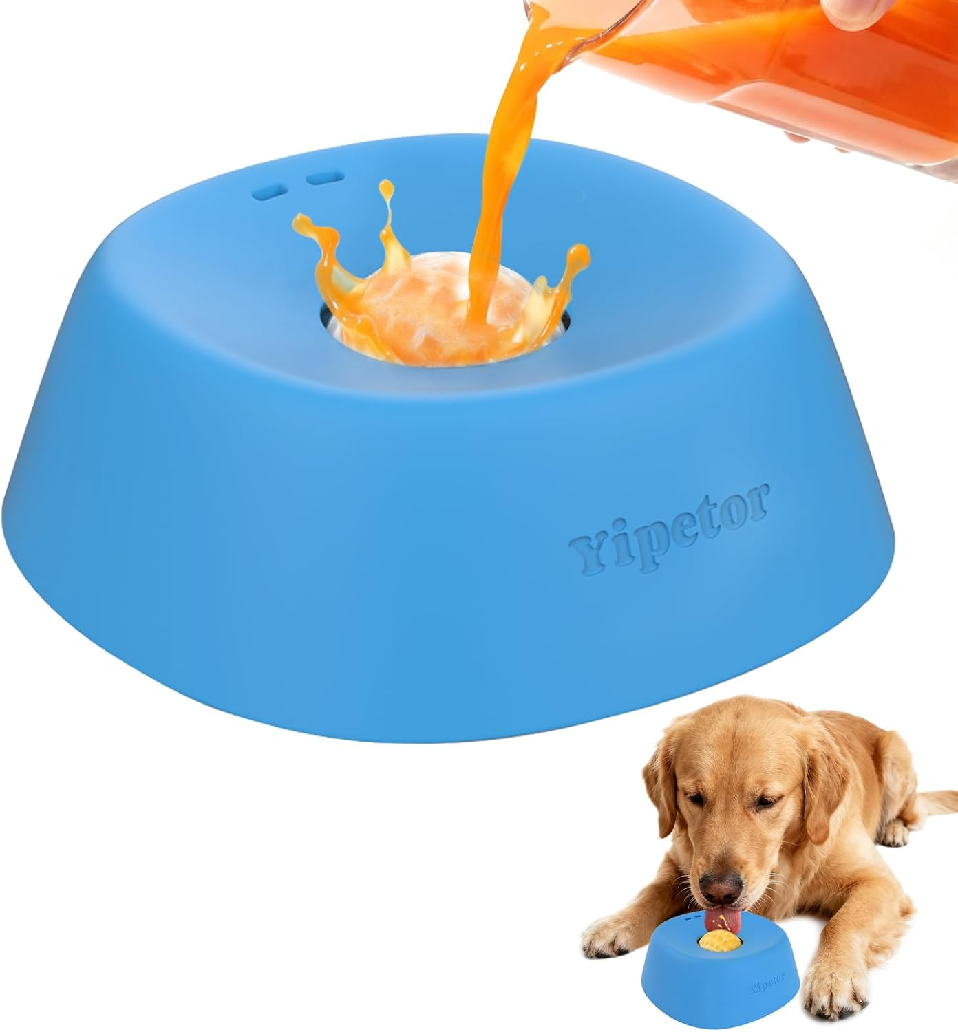 Slow Feeder Dog Bowls for Liquid Treat, Anti-Slip【Entertained Ball-In】 Bone Broth Dog Lick Bowl, 3/4 Cup Yogurt Pup Lick Toy for Large Medium Small Breeds Dietary Supplement/Post-Op Nutrition