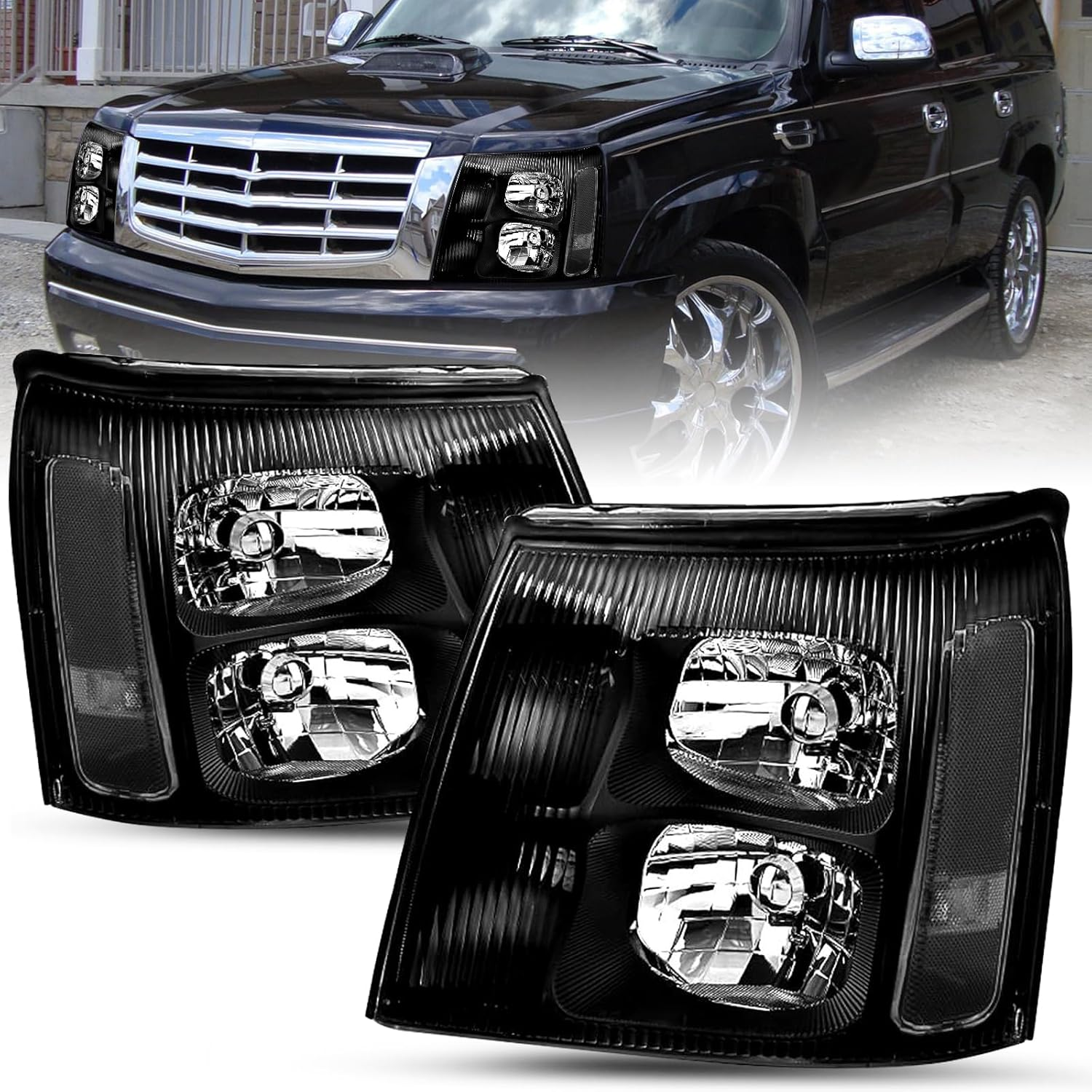 Hid/Xenon Headlight Assembly Compatible with 2003-2006 Cadillac Escalade Projector Headlamp Black Style Left Driver & Right Passenger Side