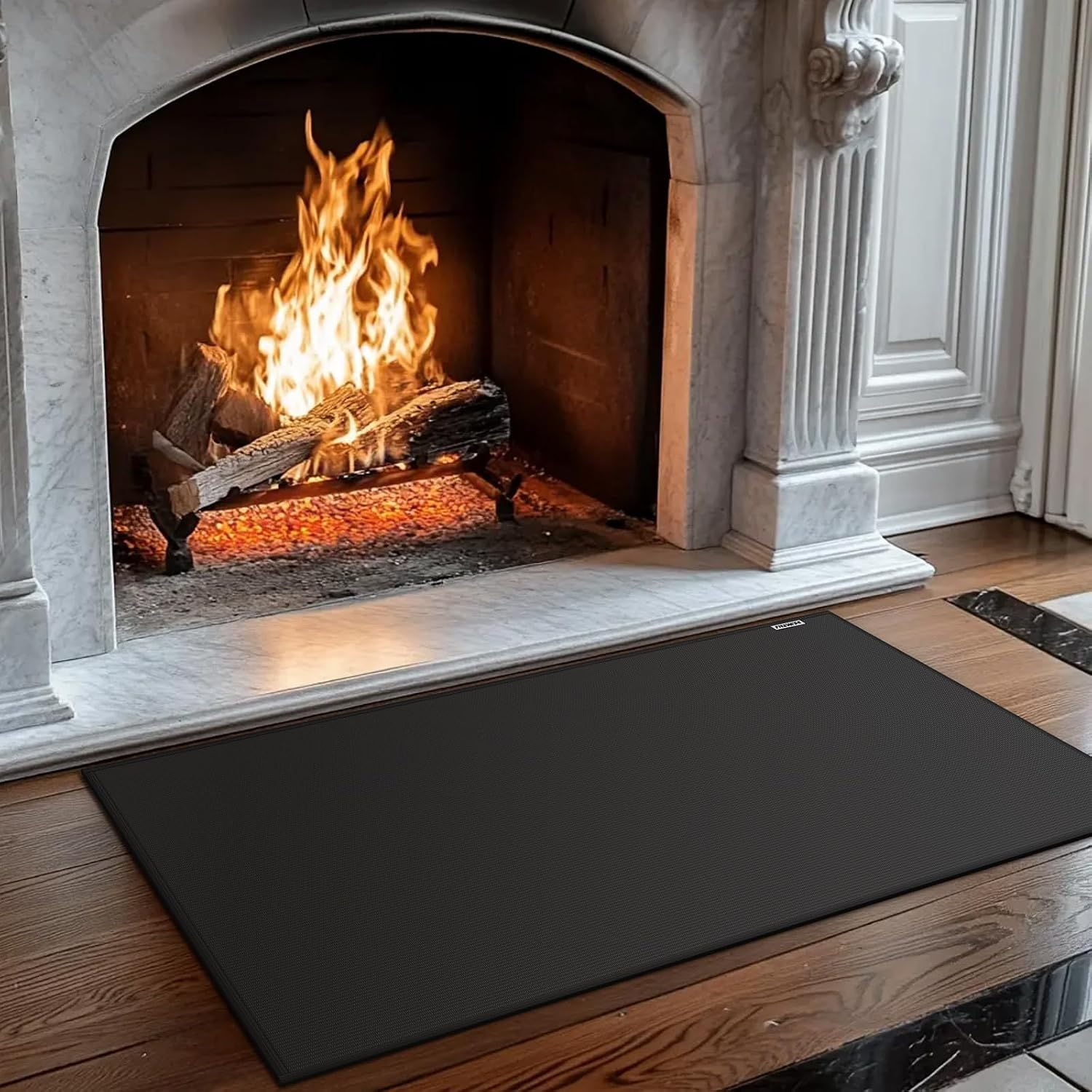 Fire Resistant Hearth Rug, 42 X 24 Inch Fireplace Mat, Black