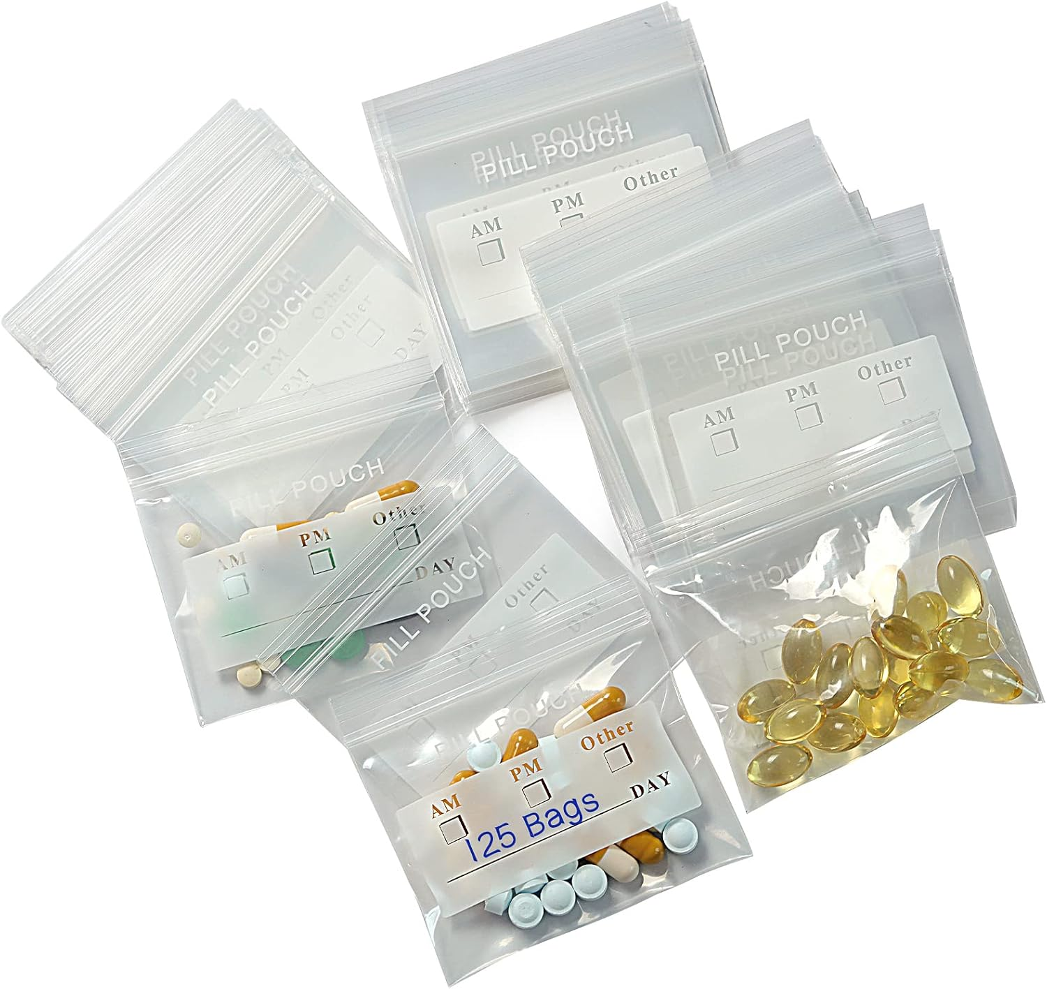 125 Pack Reusable Pill Pouches Ziplock Pill Bags for Travel Medicine Jewelry