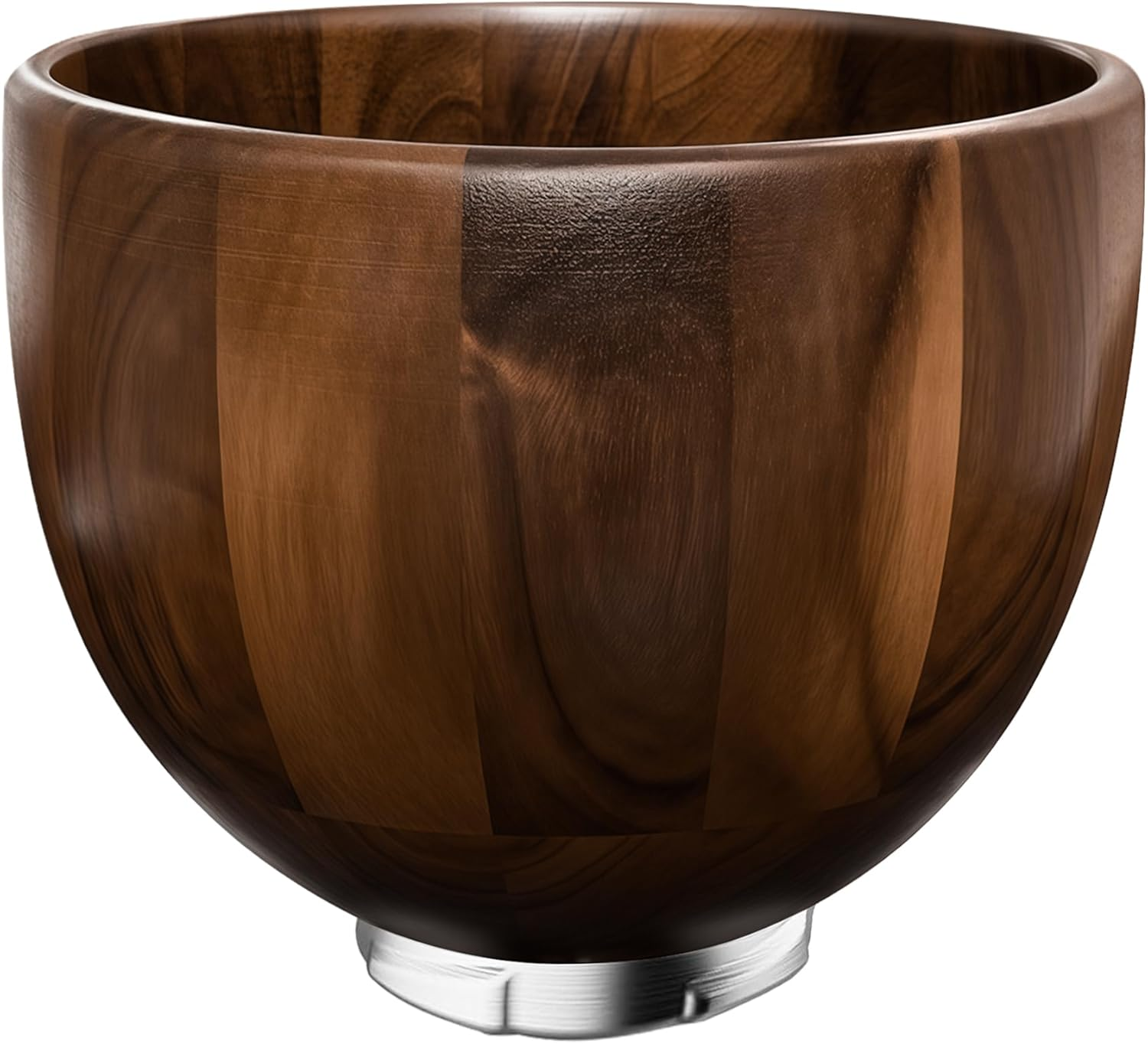 Premium Walnut Wood Mixing Bowl Compatible with Kitchenaid 4.5 & 5 QT Tilt-Head Models, Handmade Natural Walnut Wooden Bowl with Stainless Steel Locking Base | 5QT