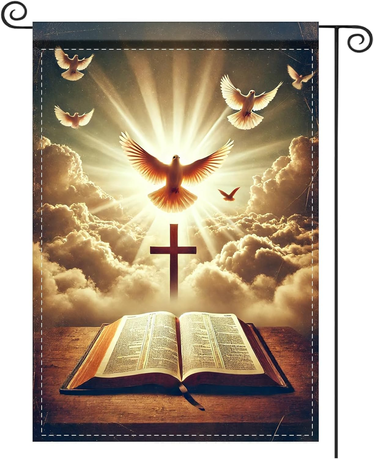 Christian Faith Garden Flag 12X18 in Double Sided Bible, Cross & Holy Spirit Dove Religious Garden Flags for Home Church Yard outside Decoration
