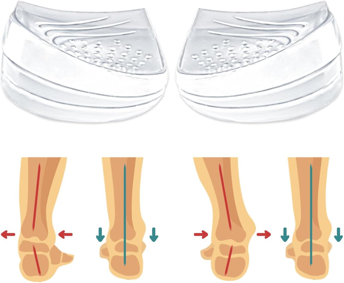 3 Layers Adjustable Heel Wedge Inserts for Supination & Pronation Correction, Adhesive Medial & Lateral Heel Insoles for Bow Legs, Knee Pain, Foot Alignment (L: W 7-11, M 7-10, Crystal)