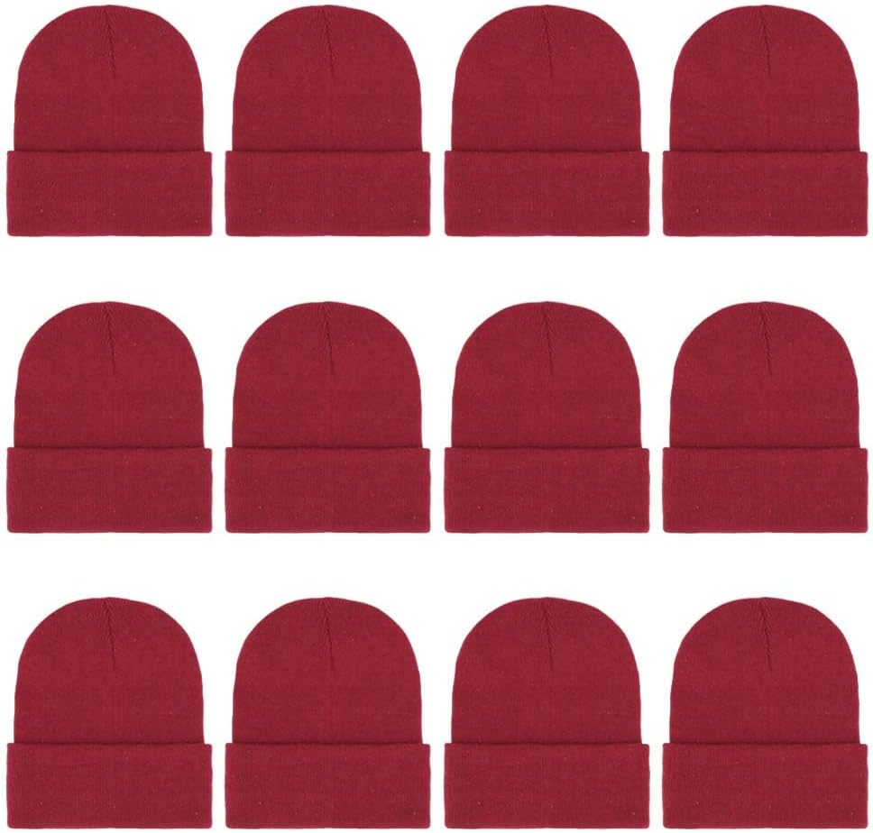 12-Pack Knitted Winter Beanie Hats for Men and Women, Warm and Cozy Cuffed Skull Caps, Bulk Purchase