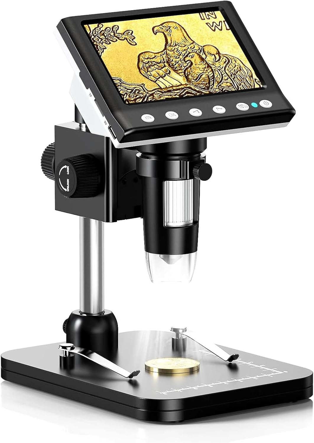4.3'' IPS Coin Microscope, 1000X Magnification Digital Microscope for Adults，Coin Collection Supplies with 8 Adjustable Leds，Windows Compatible，32Gb TF Card