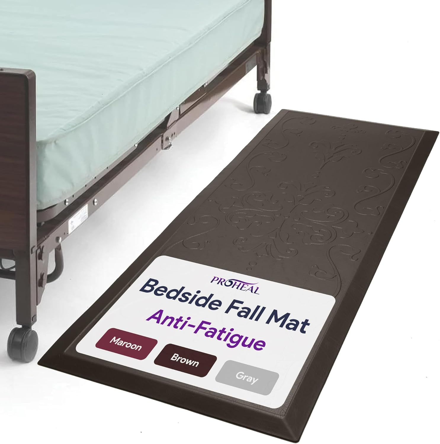 Fall Mat for Elderly - Non-Slip Floor Mat for Seniors - Bedside Safety Fall Prevention - Elegantly Designed Brown Bedside Pads for Elderly - 70