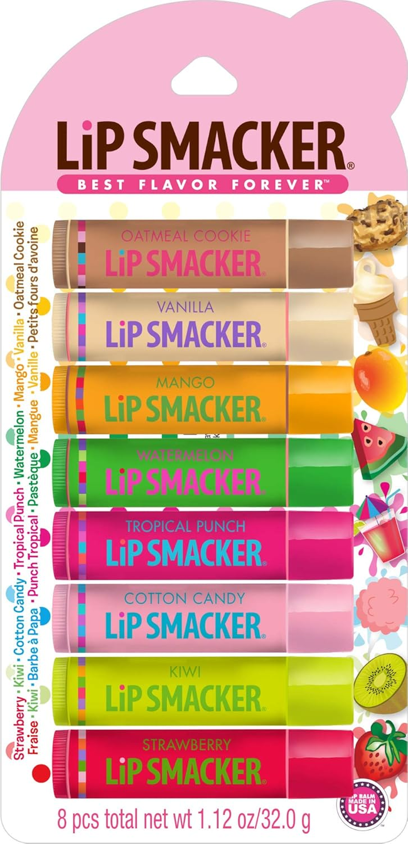 Original & Best Holiday Flavored Lip Balm Party Pack, Oatmeal Cookie, Vanilla, Mango, Watermelon, Tropical Punch, Cotton Candy, Kiwi, Strawberry, Clear