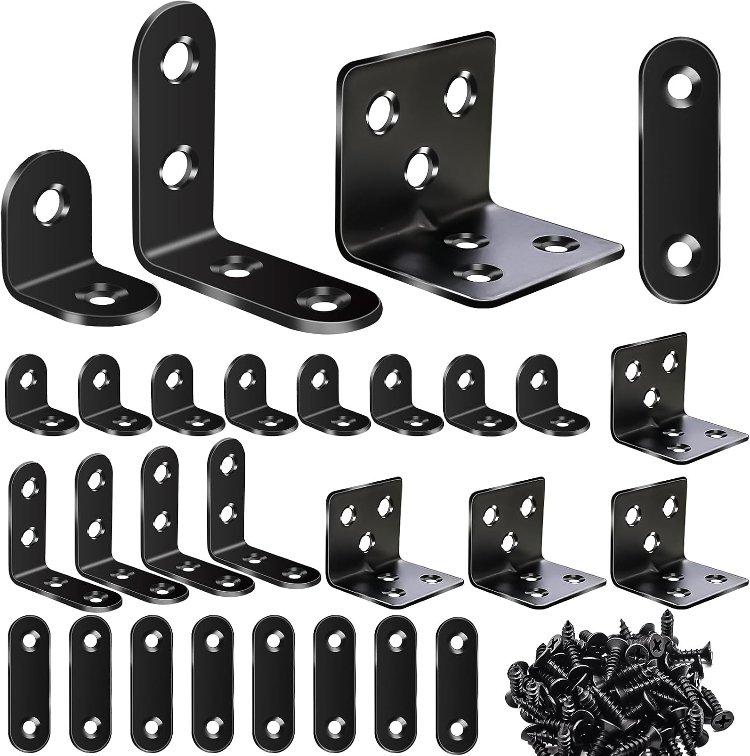 96 Soportes en L y Placas Planas Escuadras de Acero Negro para Muebles Madera