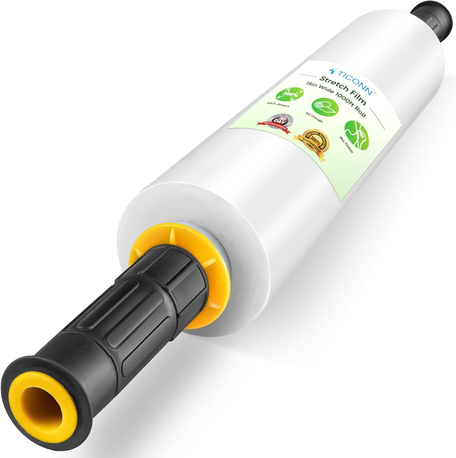 Stretch Wrap Stretch Film Roll, 1000Ft Industrial Strength 15 Inch Wide Clear Plastic Wrap with Handles for Pallet Wrapping Shipping Moving